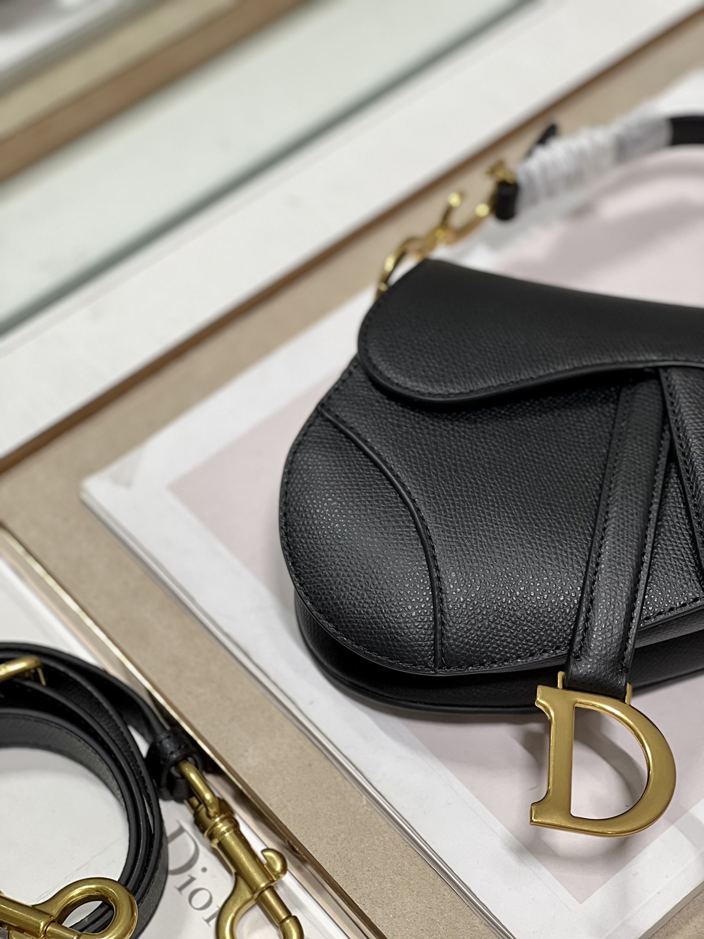 Dior Christian Dior Mini Saddle Bag With Strap Black For Women 7.5in/19cm1:1High-quality replica