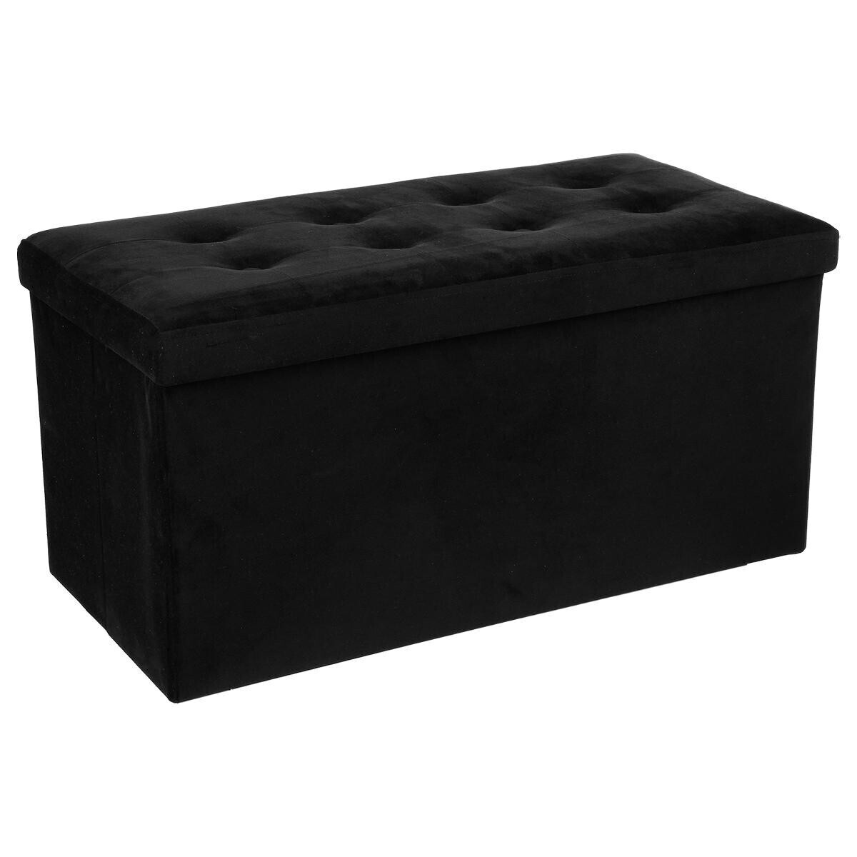 Double folding pouf "Lysandre" Velvet effect, Black, 76x38 cm