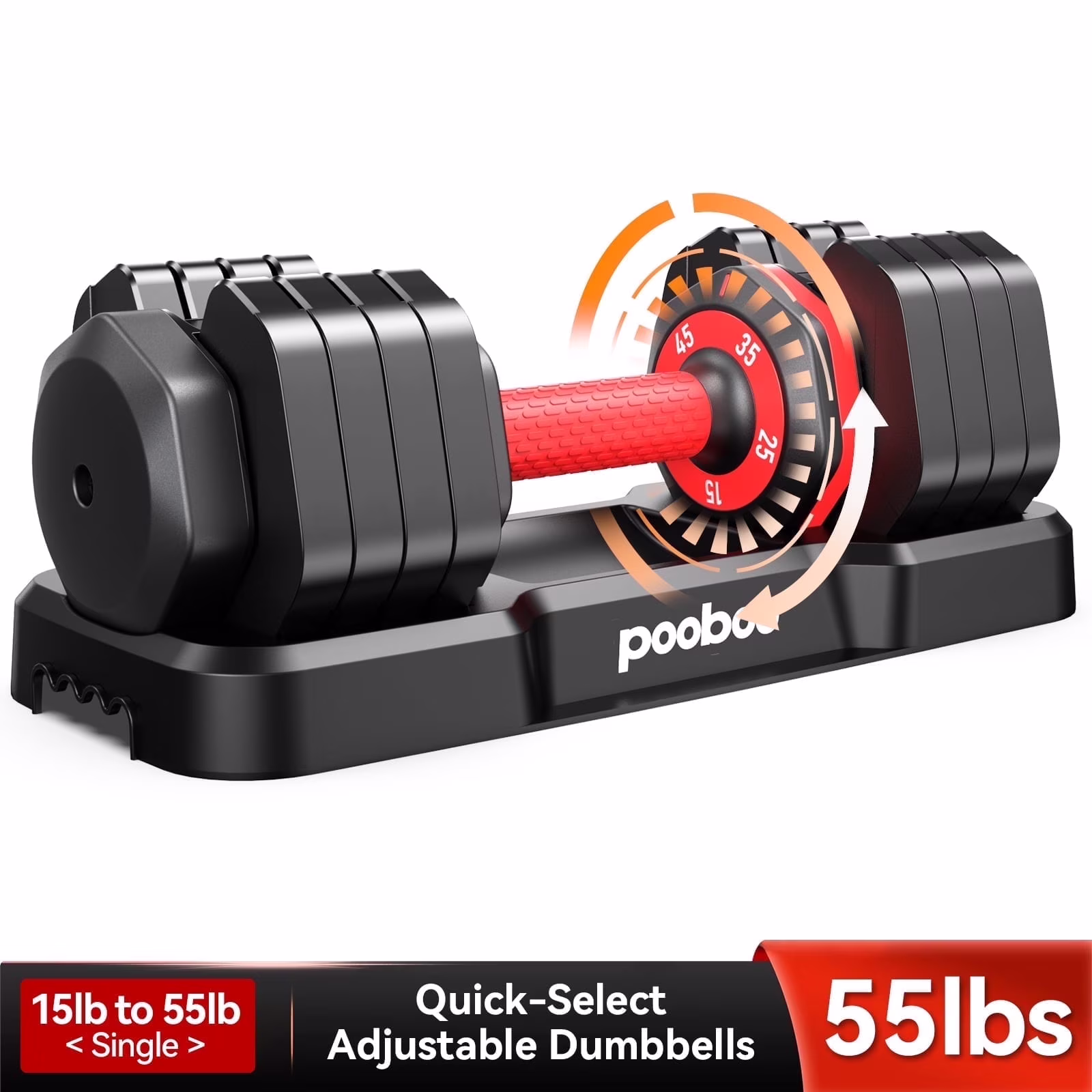 (1 Pair) LNOW 50lbs Quick Select Adjustable Dumbbells for Home Gym 5 in 1 Free Weights 5/10/15/20/25lb/50lb Dumbbell with Anti-Slip Handle, Suitable for Home Gym Exercise Equipment - Image 3