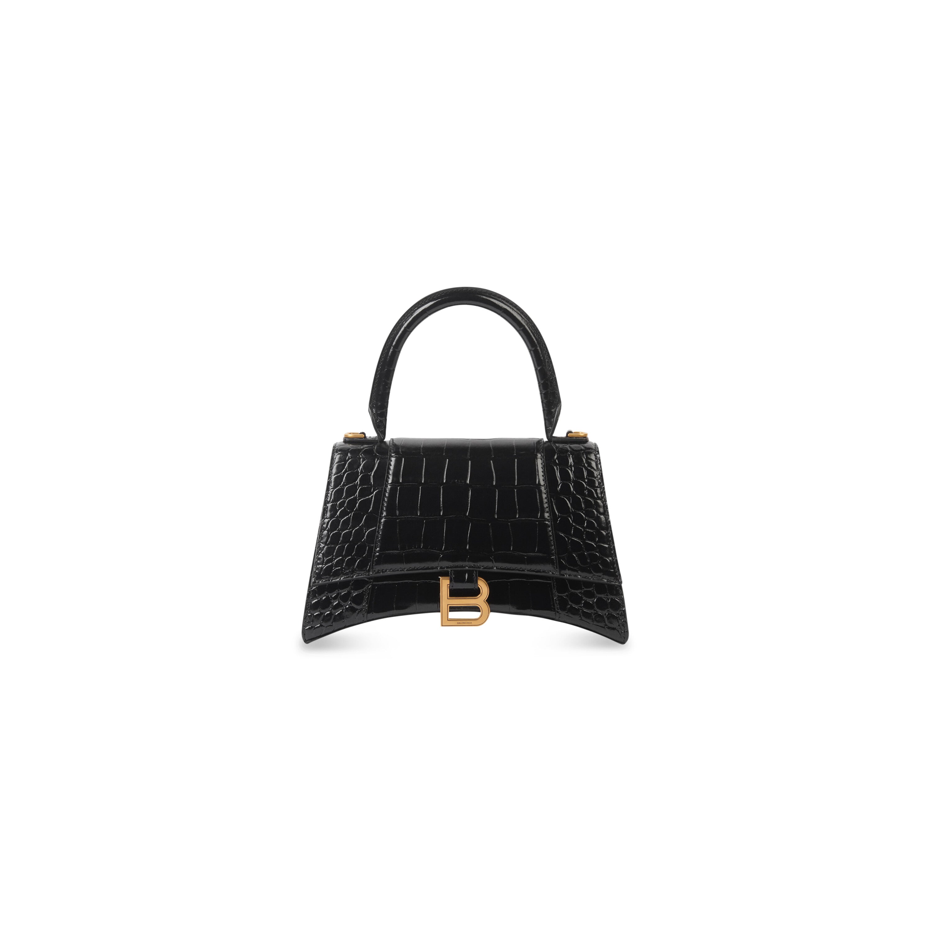 WOMEN'S HOURGLASS SMALL HANDBAG CROCODILE EMBOSSED IN BLACK - Replicaclubs