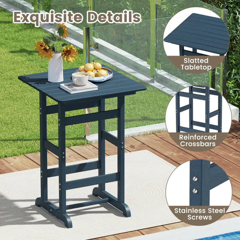 GVN Outdoor Eating Tables,Patio Table,30 Inch Square Bar Table Dining Table with Slatted Tabletop for Poolside-Navy
