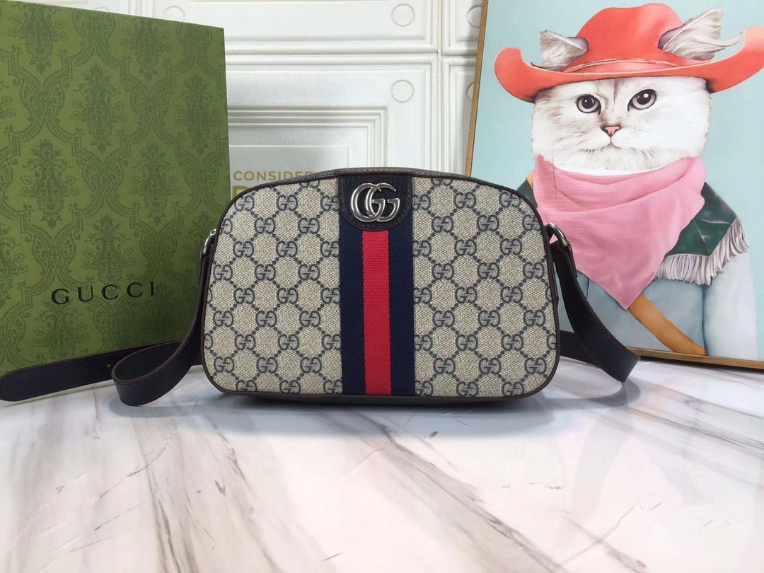 Replica Gucci Ophidia Double G Shoulder Bag- Black/White1:1High-quality replica