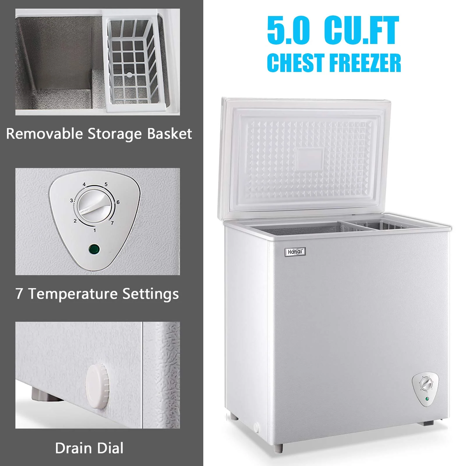 WANAI 3.5 Cu.ft Freezer, Chest Freezer, Deep Freezer with Top Open Door - Image 14