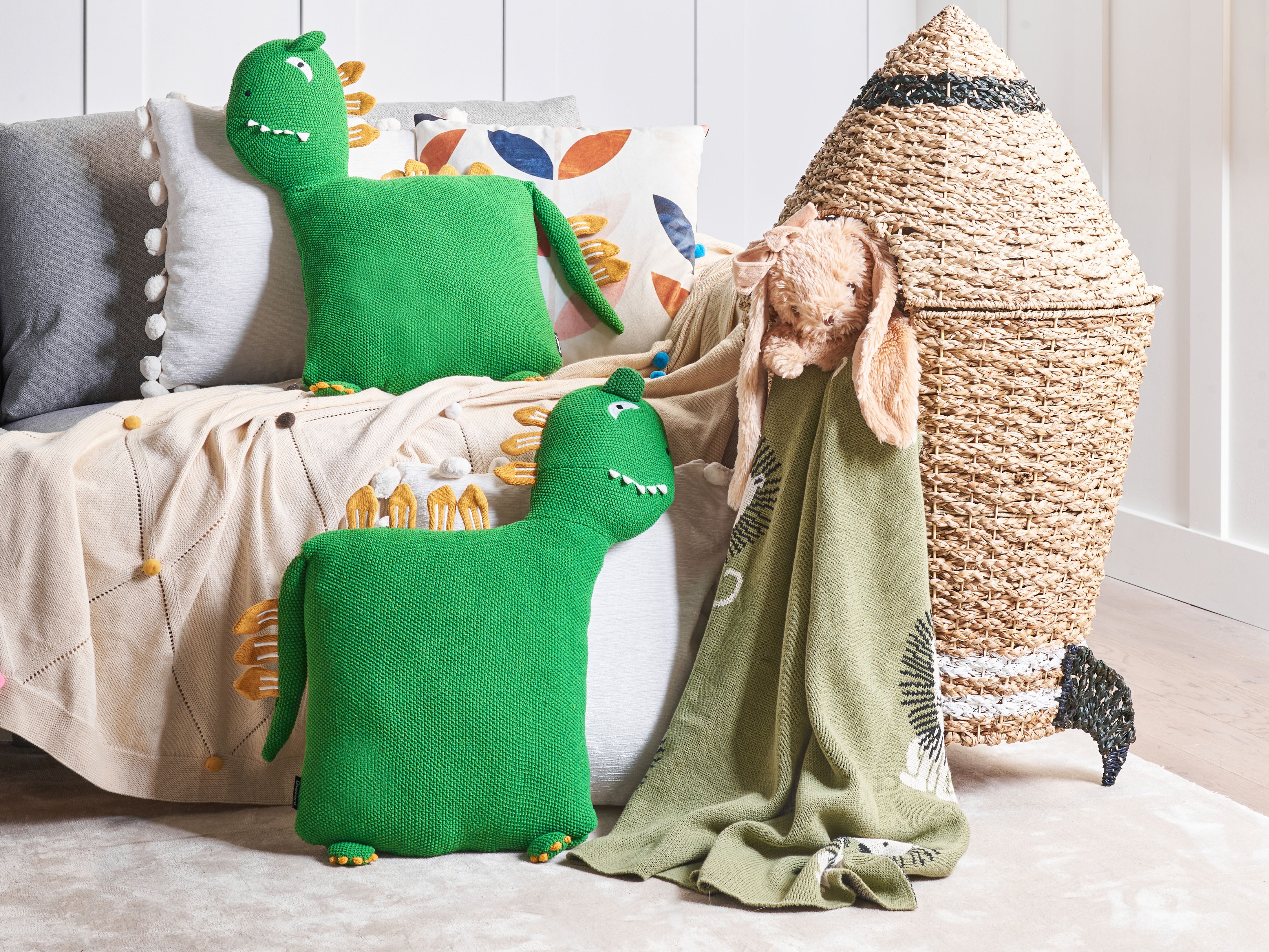 Set of 2 Decorative Cushions DINOS Cotton 45 x 45 cm Green Dinosaur