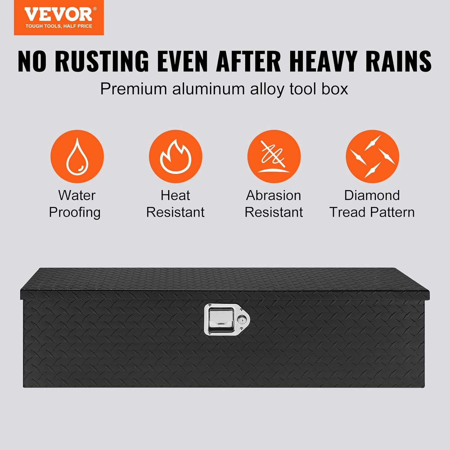 VEVOR Heavy Duty Aluminum Truck Bed Tool Box, Diamond Plate Tool Box with Side Handle and Lock Keys, Storage Tool Box Chest Box Organizer for Pickup, Truck Bed, RV, Trailer, 39