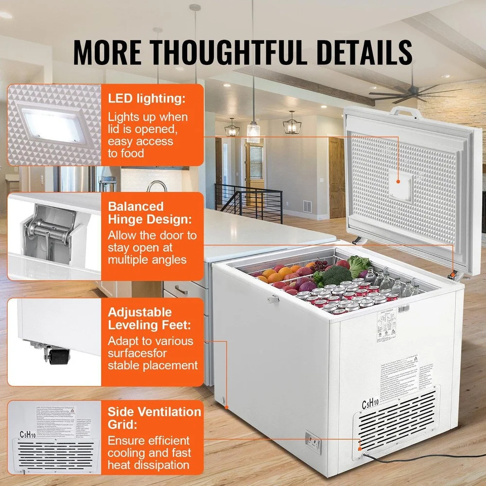 Choco Moon Large Capacity 14.5 Cu.ft Chest Freezer, 345L Storage, 4 Slide-Out Baskets, Lockable Lid, 8 Temp Control Levels, Energy-Efficient LED Lights, 6 Swivel Casters for Easy Mobility