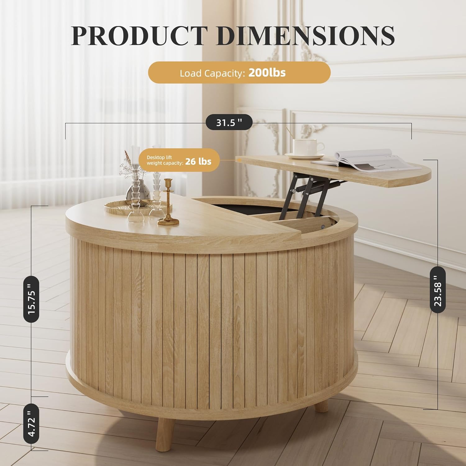 Easyego Lift Top Coffee Table for Small Spaces, 31.5