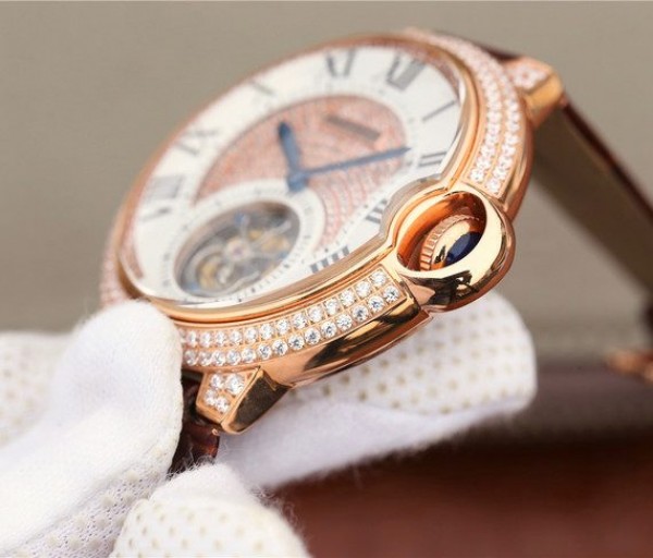 Replica Cartier Ballon Bleu de Cartier Tourbillon RG Paved Diamonds Leather Strap - Top club