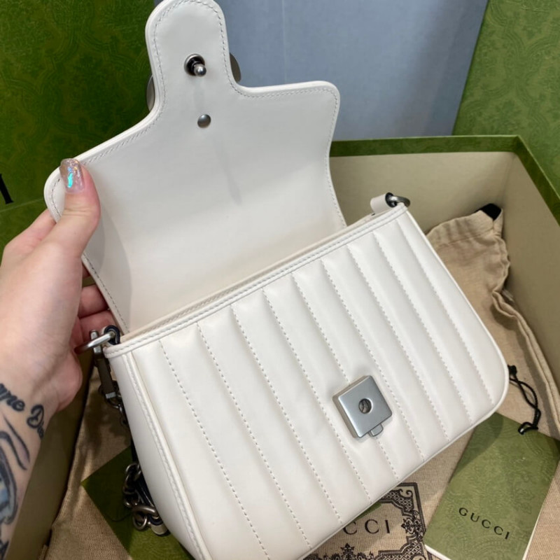 Replica Gucci Gg Marmont White Matelasse Leather Mini Top Handle Bag 5835711:1High-quality replica
