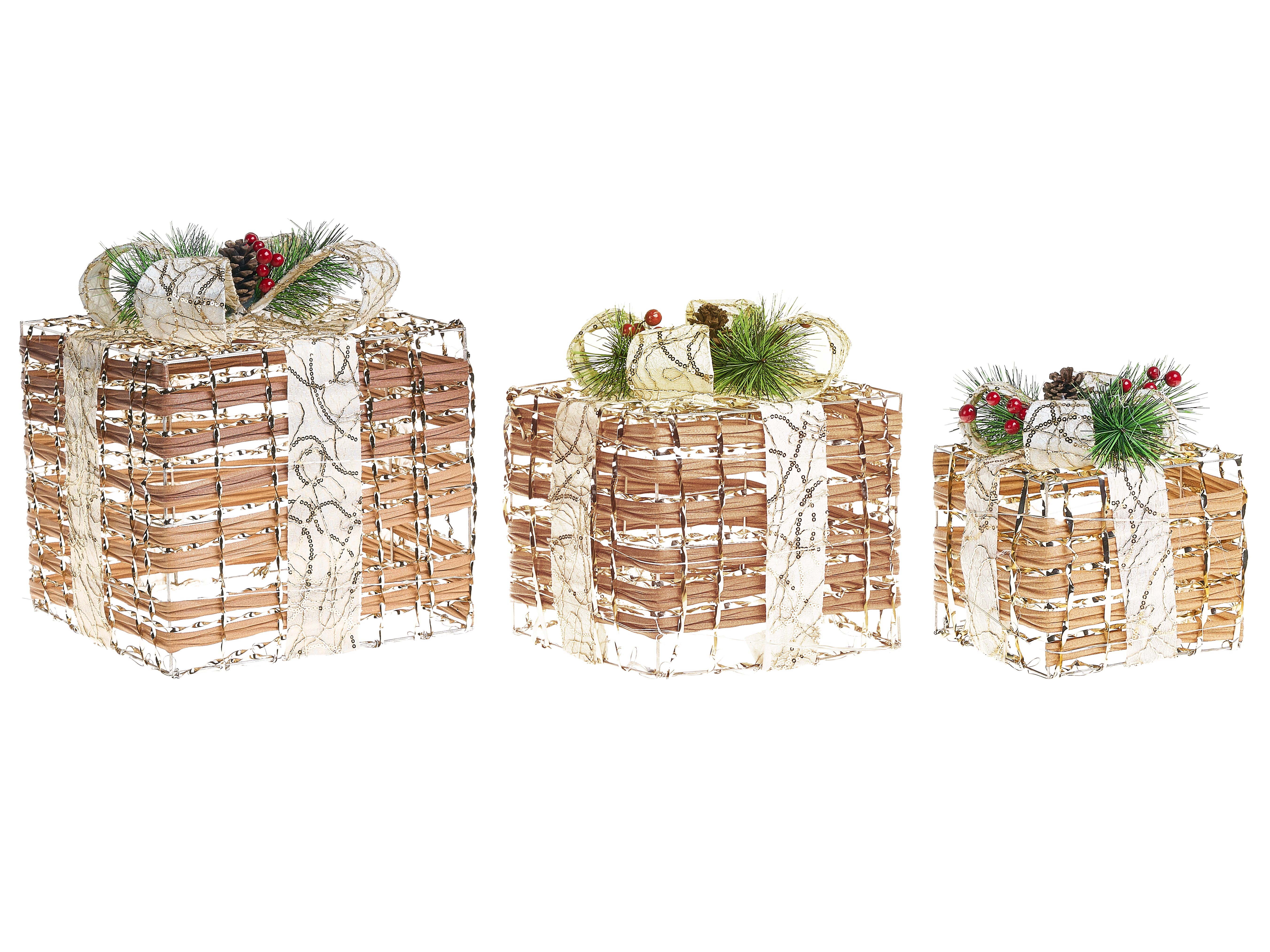 Set of 3 Christmas Decorations LED TISSO Christmas Gifts 20/25/30 cm Brown