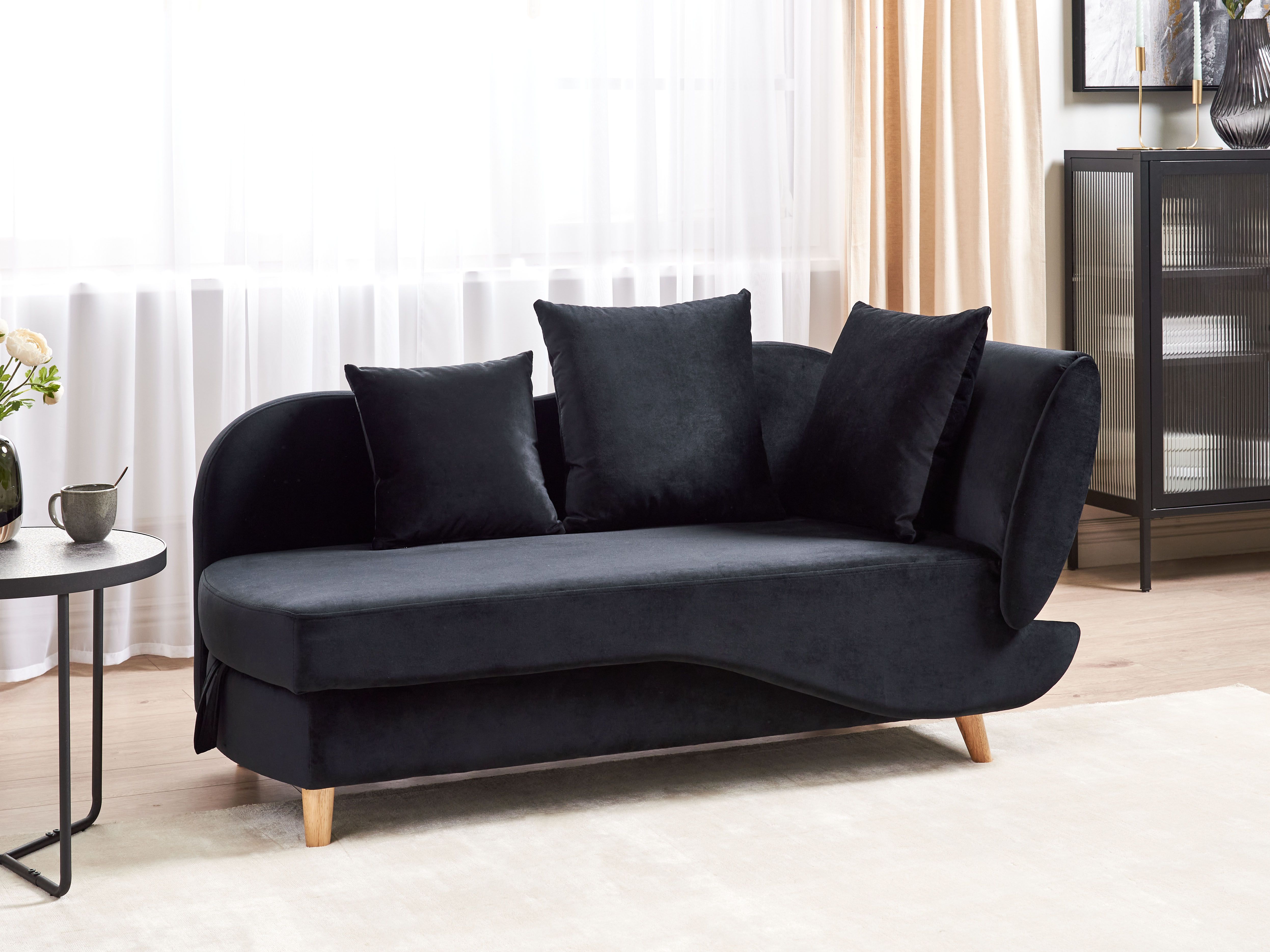 Right-Hand Chaise Lounge MERI Velvet Black with Storage