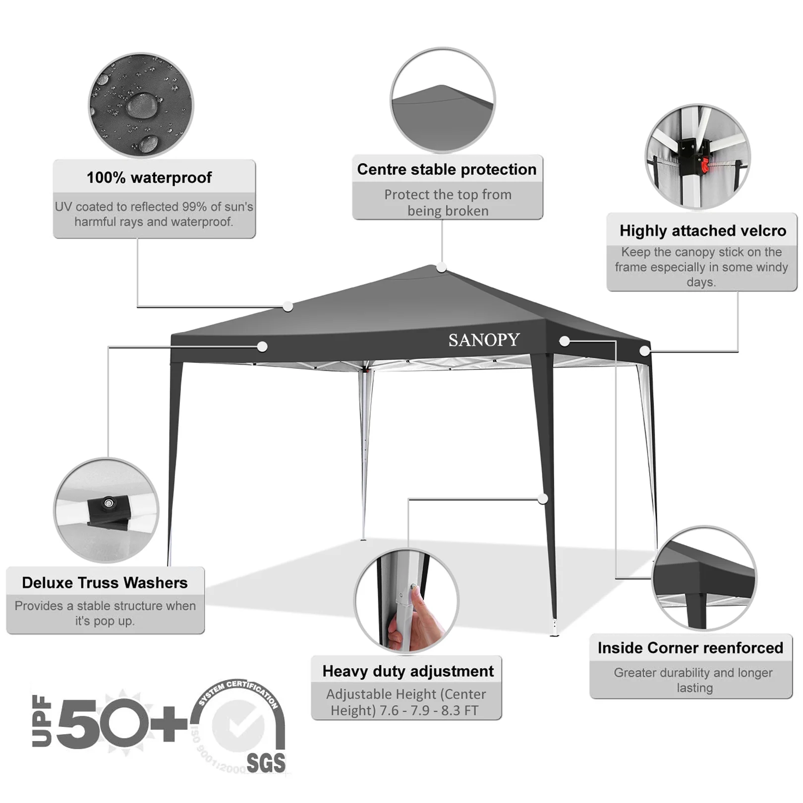 SANOPY 10'x10' EZ Pop Up Canopy Tent Outdoor Party Instant Shelter Portable Folding Beach Canopy with 4 Sandbag & Carrying Bag, Black - Image 6