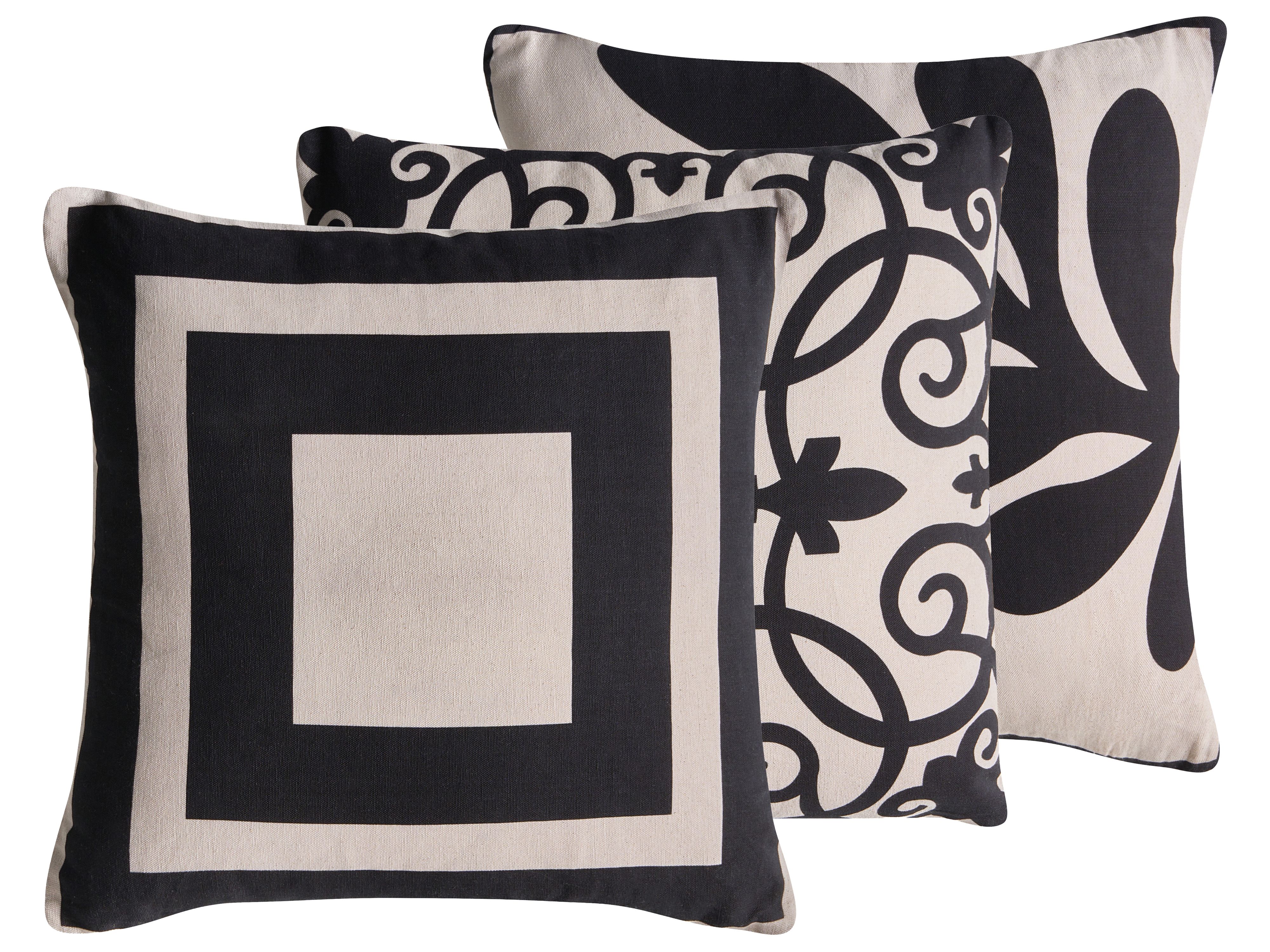 Set of 3 Decorative Cushions MERBAU Cotton 45 x 45 cm Black/ Beige Abstract Pattern