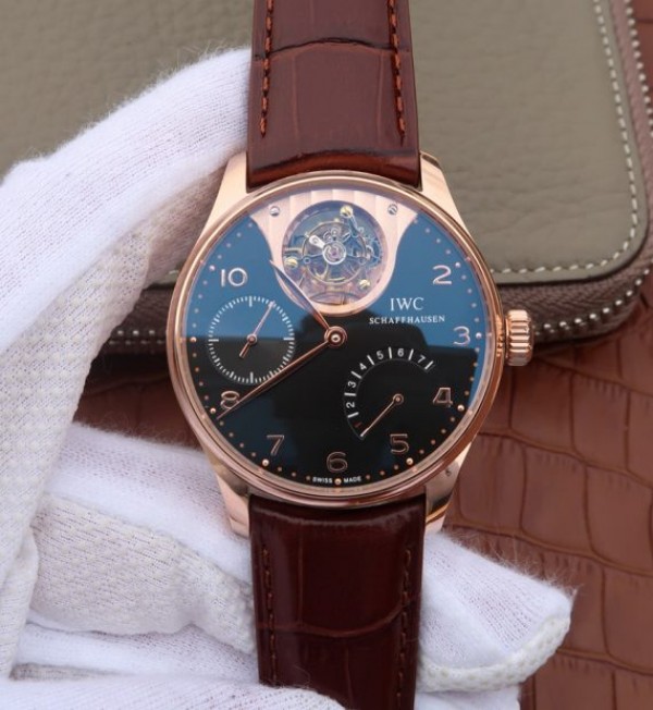 Replica IWC AZ Portuguese Tourbillon IW5042 RG Black Dial Leather Strap - Top club