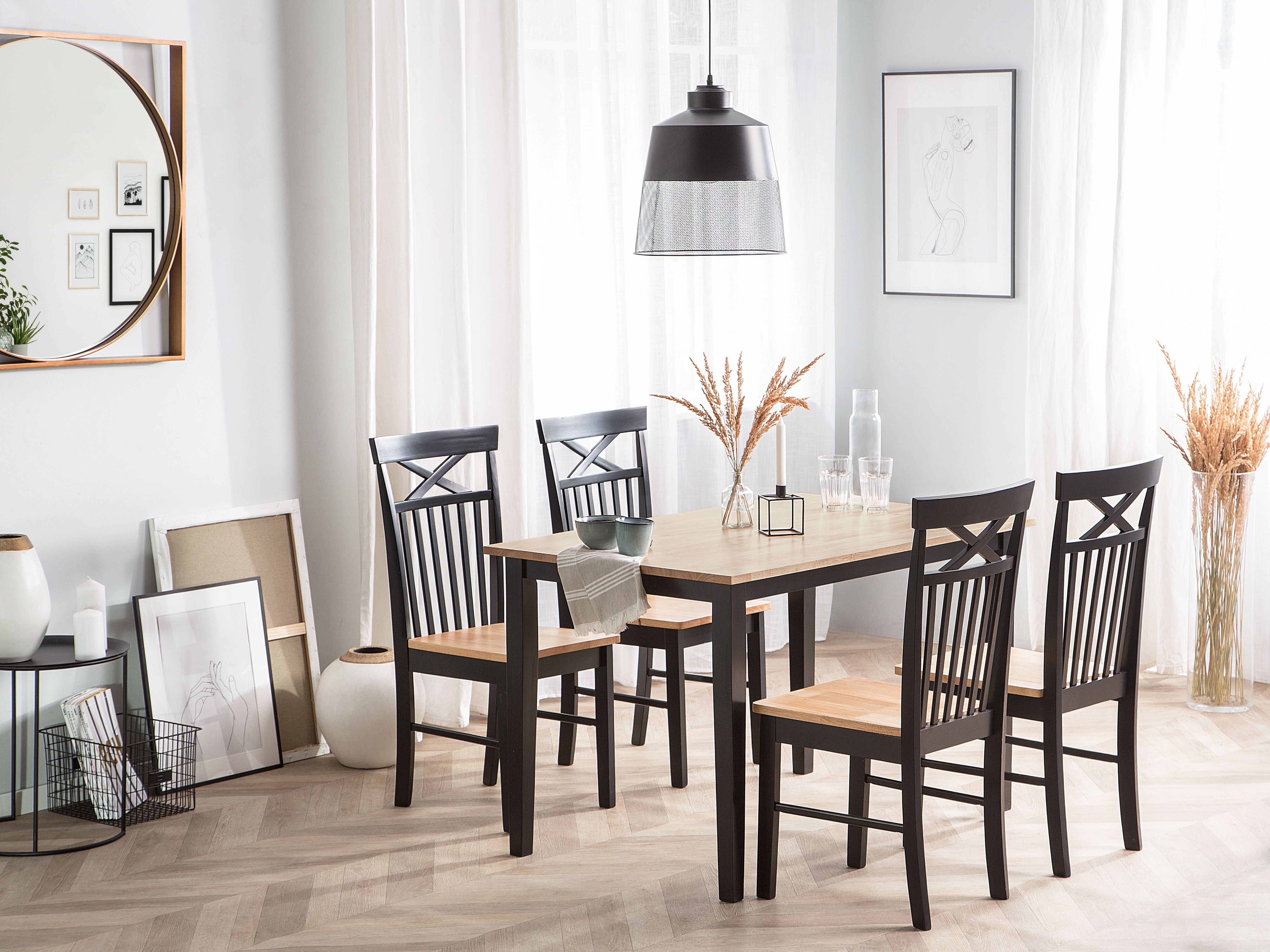 Dining Set HOUSTON Wood Brown/ Black 4 Seater