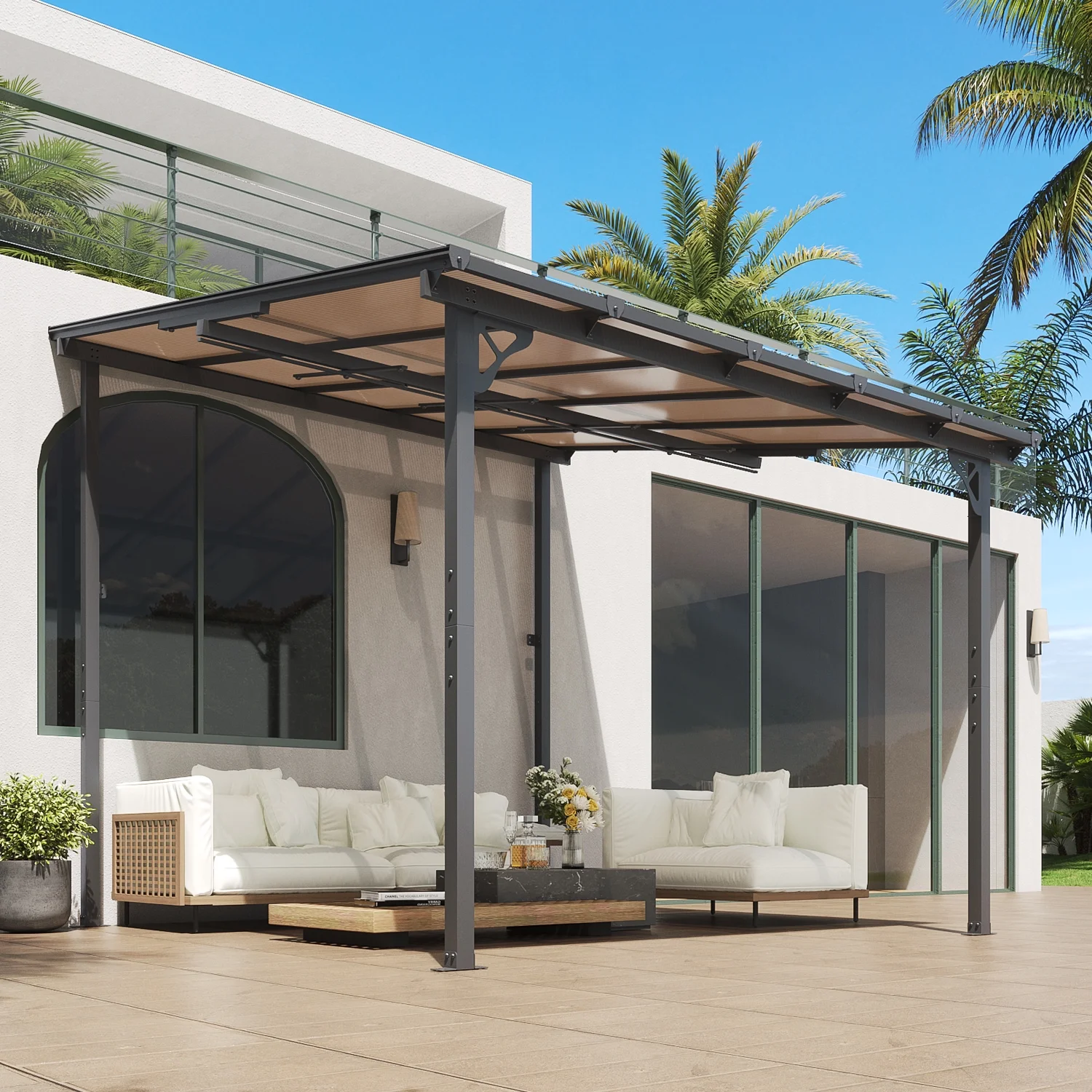 Aoxun 8' x 5' Gazebo for Patio, Gazebo Pergola with Sloped Roof, Grill Gazebo Large Wall-Mounted Heavy Duty Awnings, for Backyard, Deck, Patio - Image 61