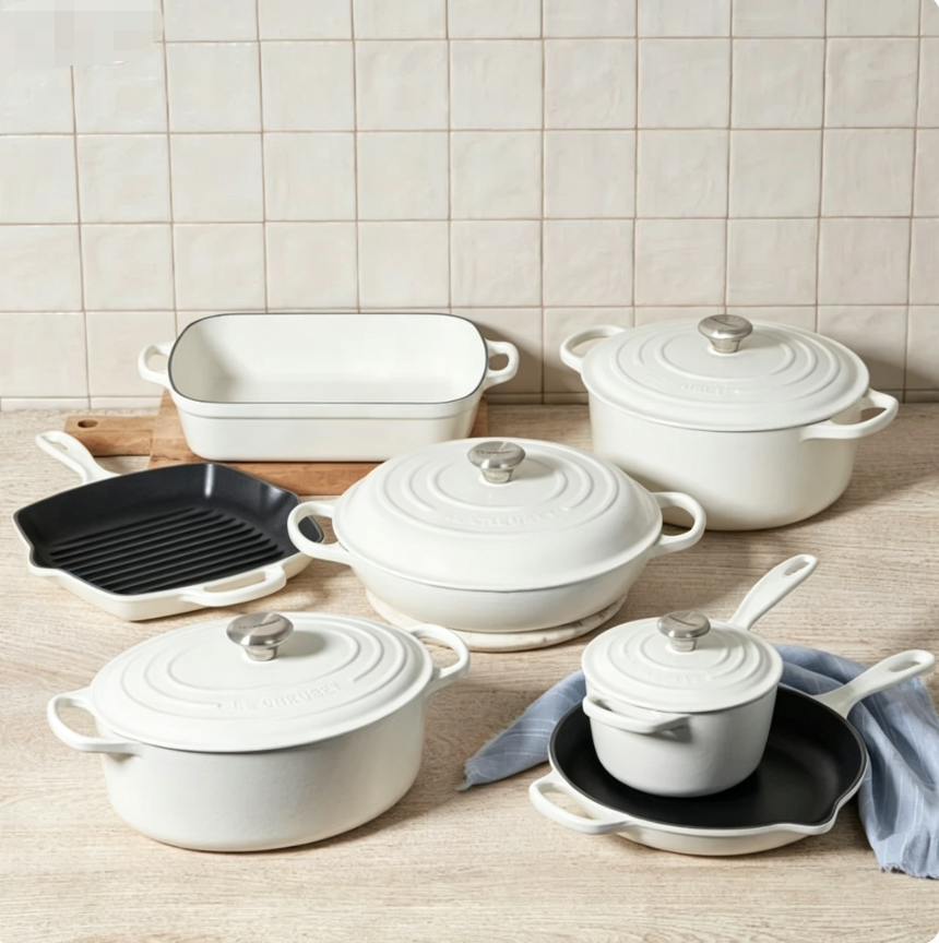 11-częściowy, kompletny zestaw naczyń z emaliowanego żeliwa