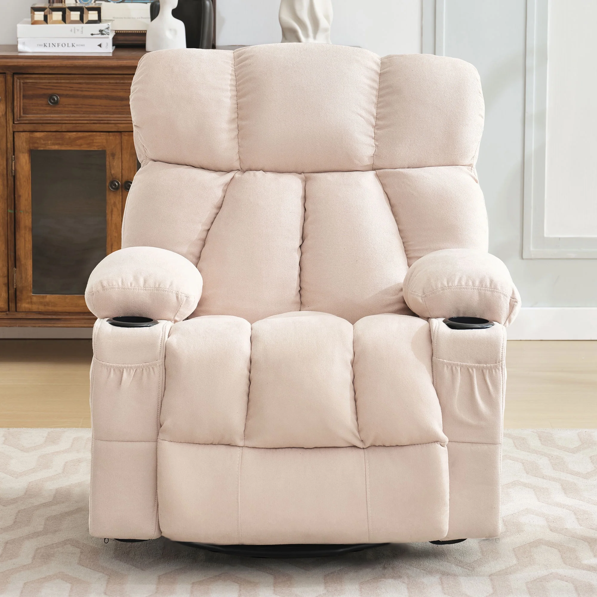 JONPONY Manual Recliner Chair with Heat Therapy and Massage Function, Heavy Duty Reclining Mechanism Massage Chair, Elderly Single Rocker Sofa with Cup Holders for Bedroom Home Theater,Grey - Image 40