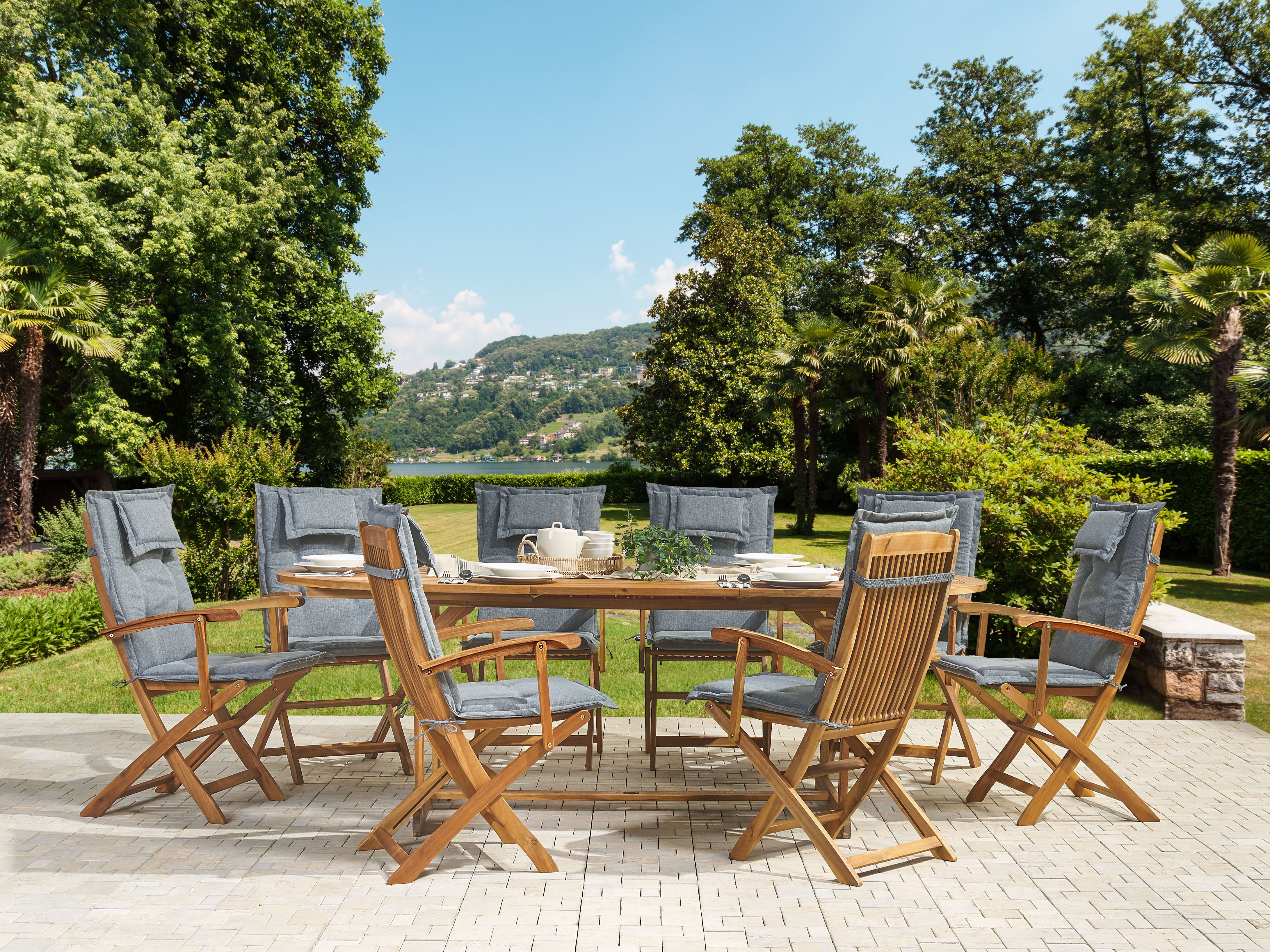 Garden Dining Set 8 Seater MAUI with Cushions Acacia Wood Grey