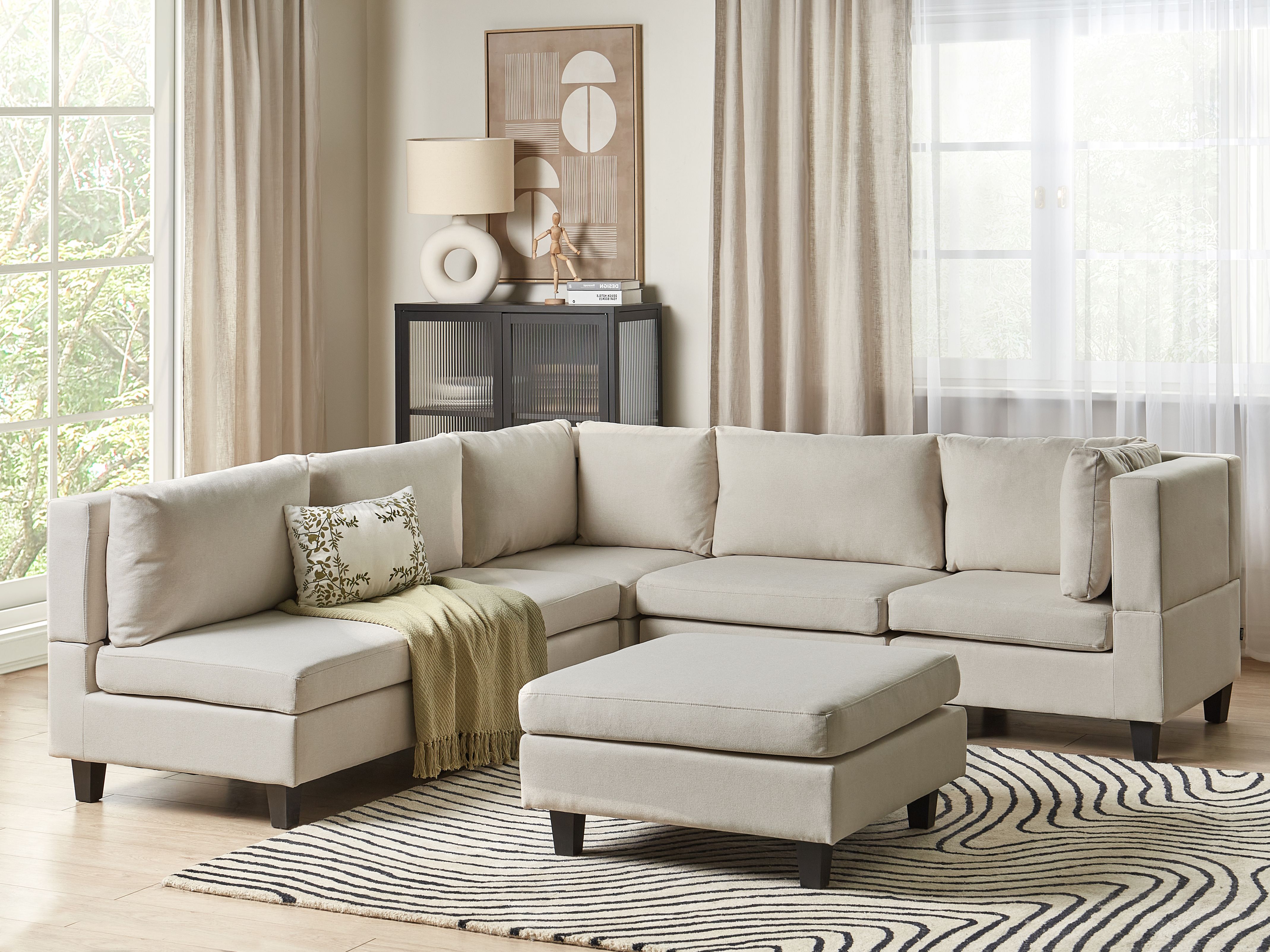 Modular Corner Sofa 5 Seater UNSTAD Fabric Light Beige with Ottoman Left Hand