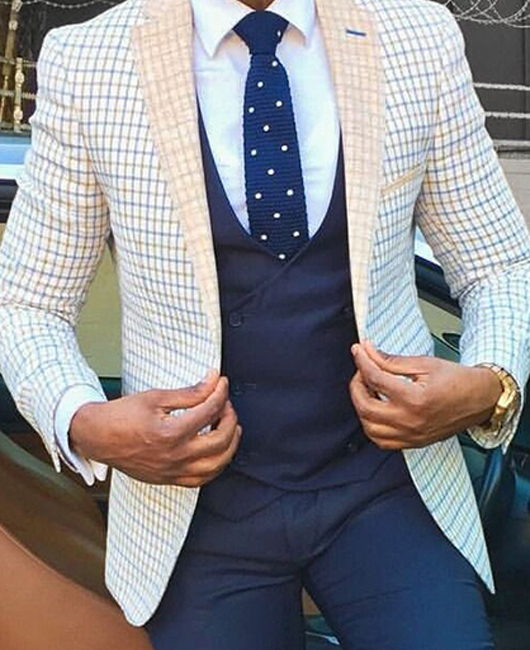 One Button Plaid Slim-fit Haute Couture Blazer