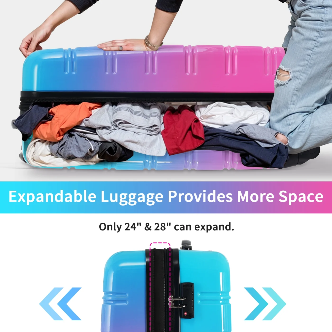 3 Piece Luggage Sets, Hard Shell Suitcase 20/24/28 Inches with TSA Lock and Spinner Wheels, Expandable Lightweight Travel Luggage for Men Women, Multicolor purple - Image 21