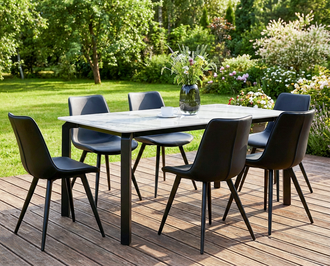 Garden Dining Table FELETTO 180 cm 90 cm Stone Grey Marble