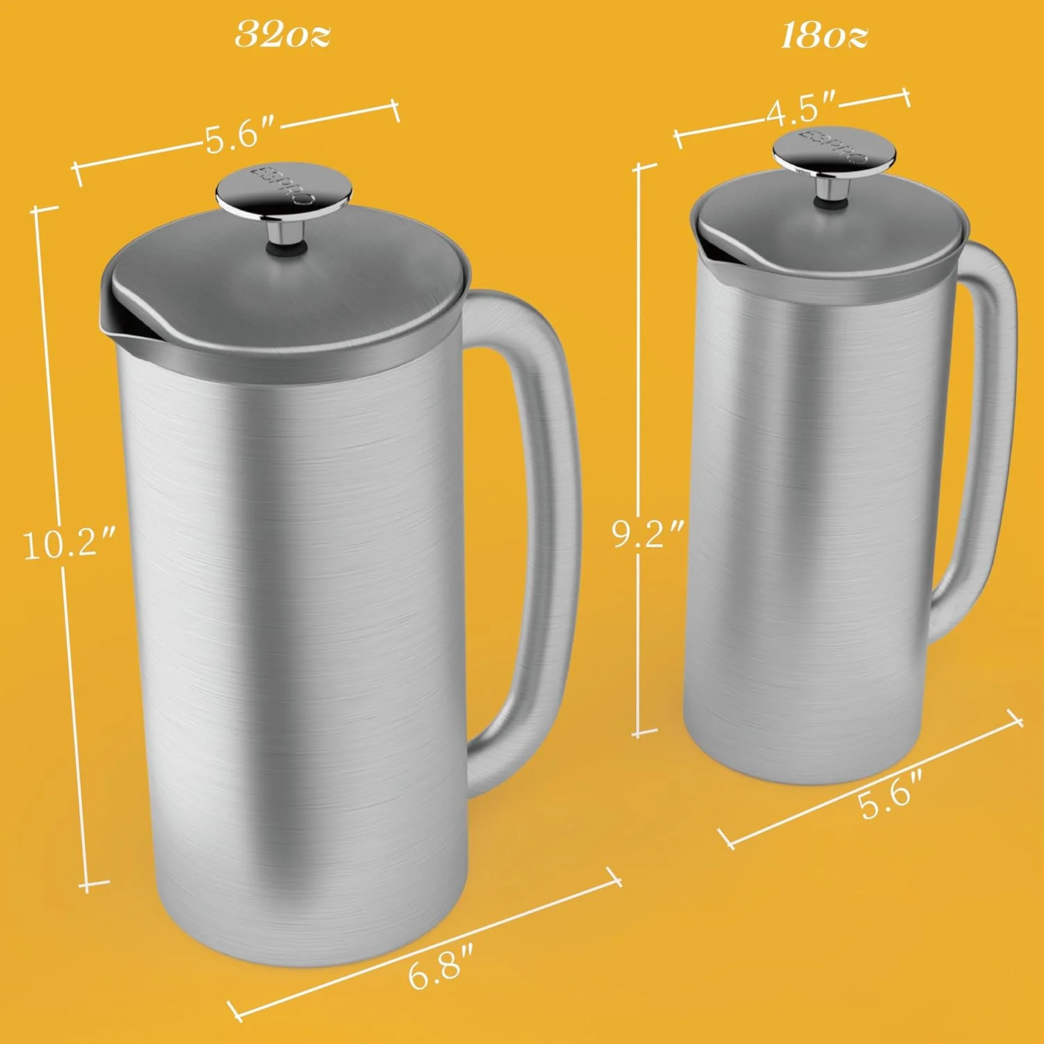 ESPRO P7 French Press Coffee Maker - Double-Walled Stainless Steel Insulated with Micro-Filter, 18 Oz, Brushed Stainless Steel - Image 2
