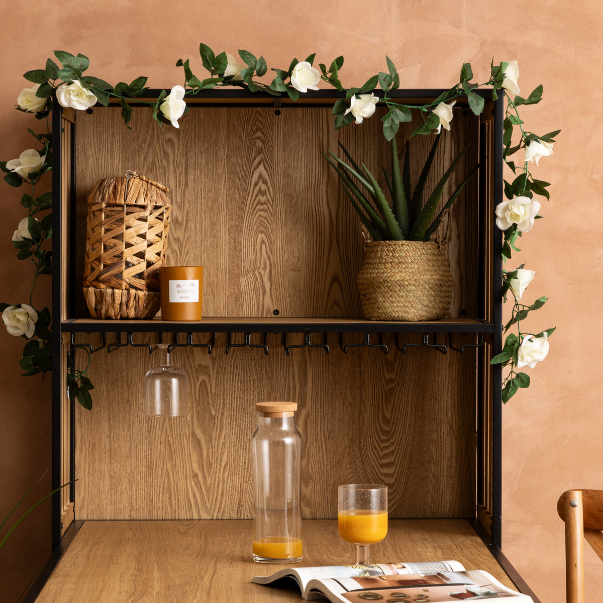 Artificial rose garland "Naki" White, H.230 cm