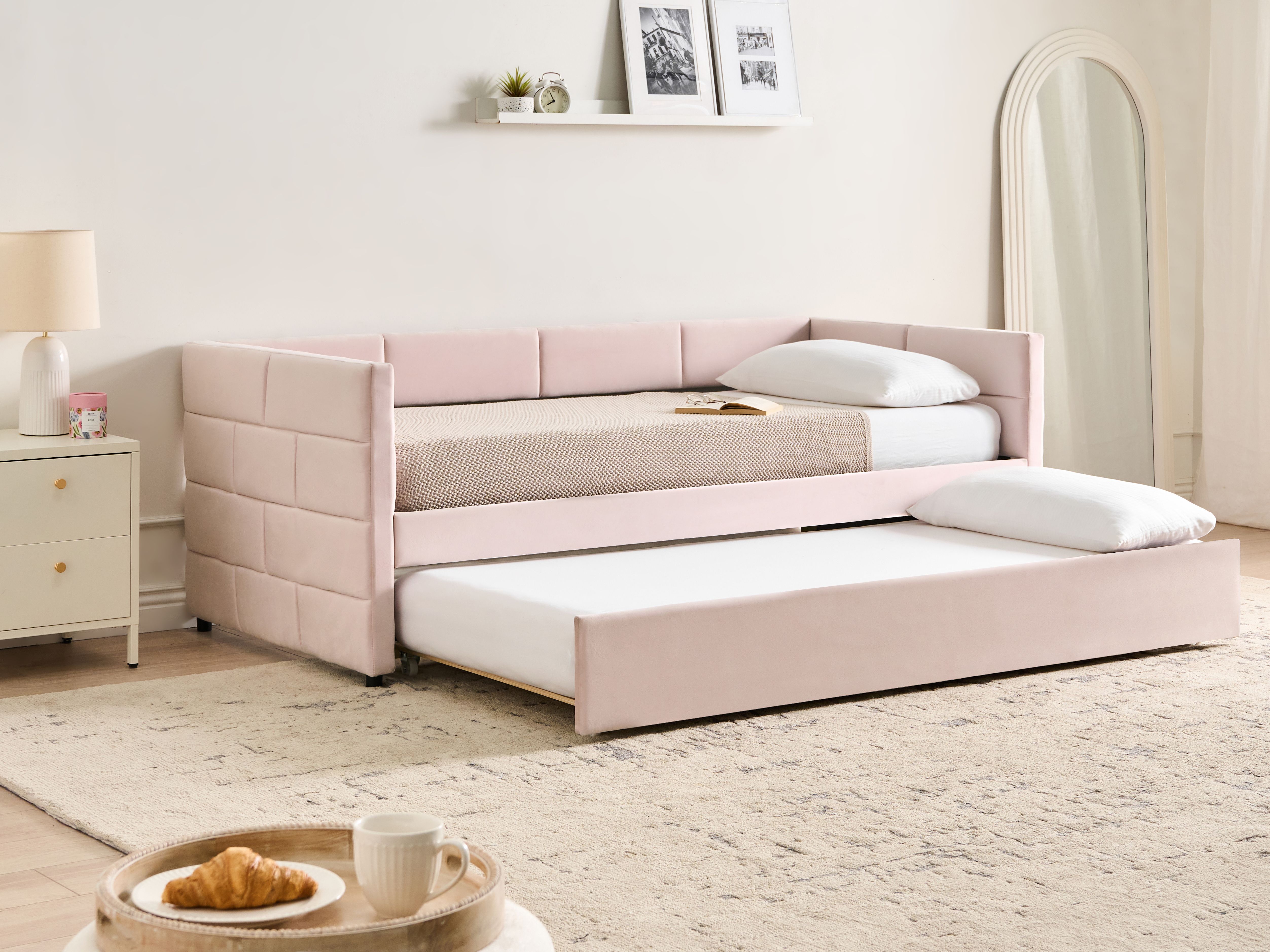 Trundle Bed Velvet CHAVONNE 90 x 200 cm (EU Single) Pink