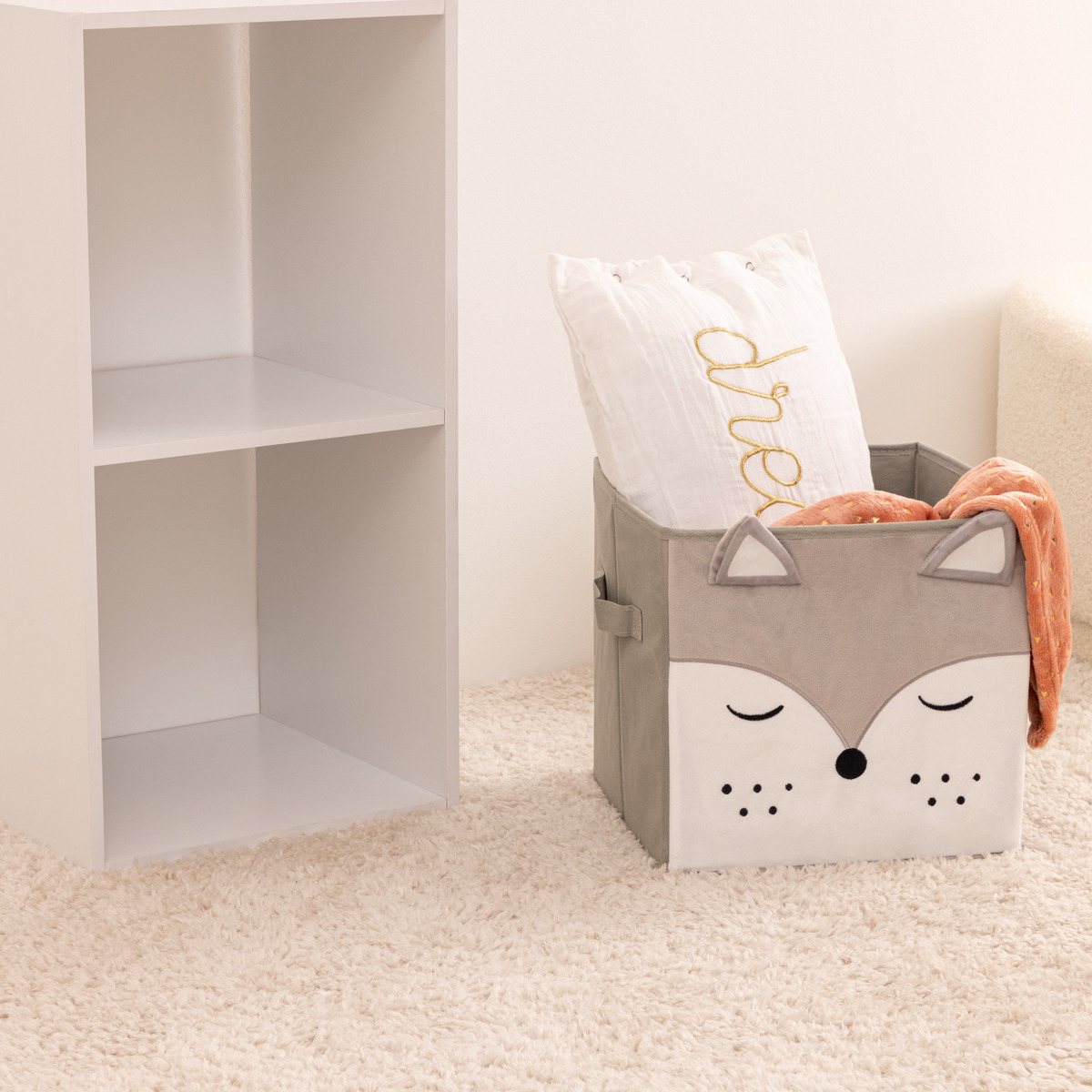 Storage bin "Fox" Grey velvet, 29x29 cm