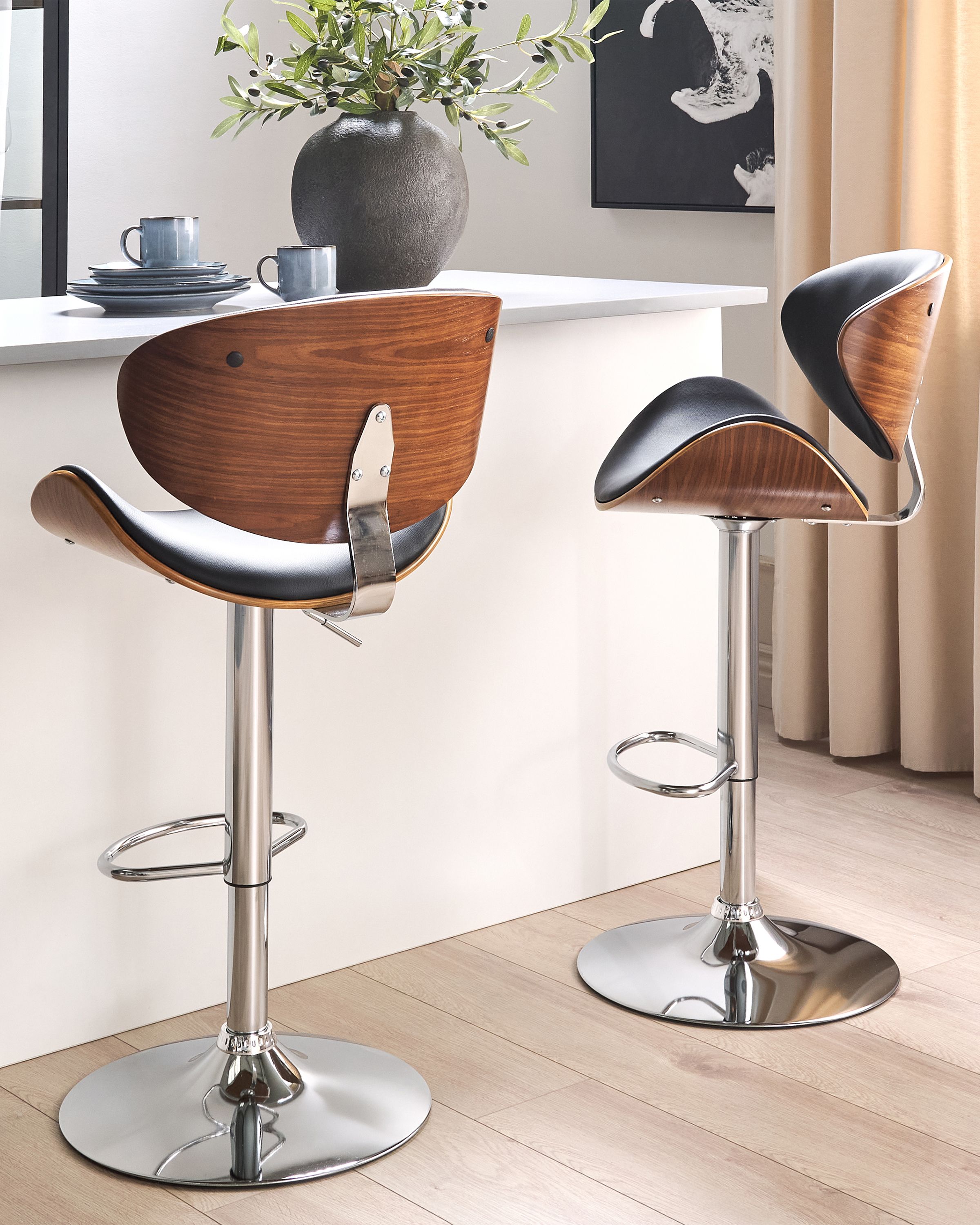 Set of 2 Bar Chairs ROTTERDAM Faux Leather Swivel Black