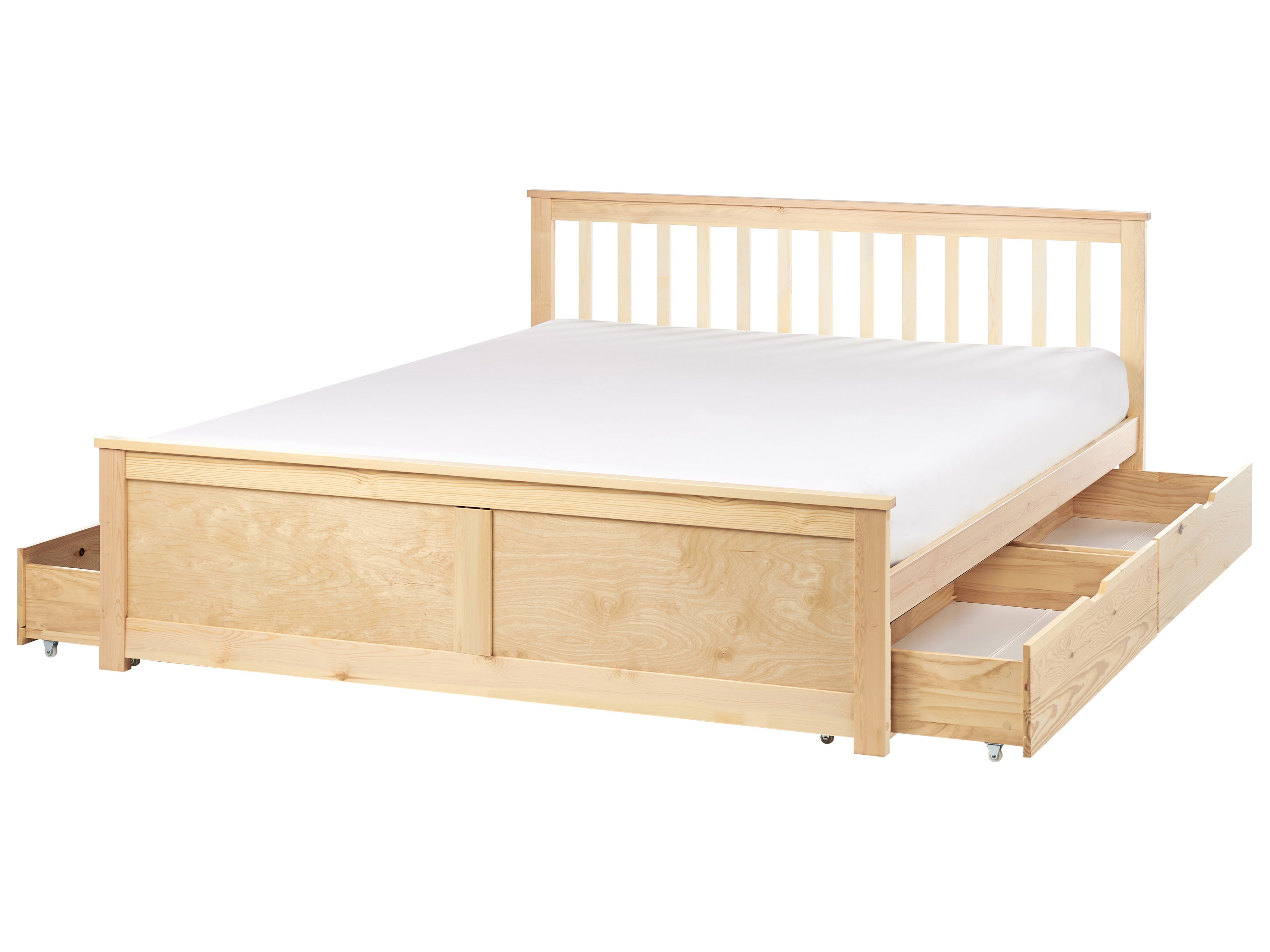 Bed with Storage Drawers Pine Wood OLENDON 160 x 200 cm (EU King Size) Light Brown