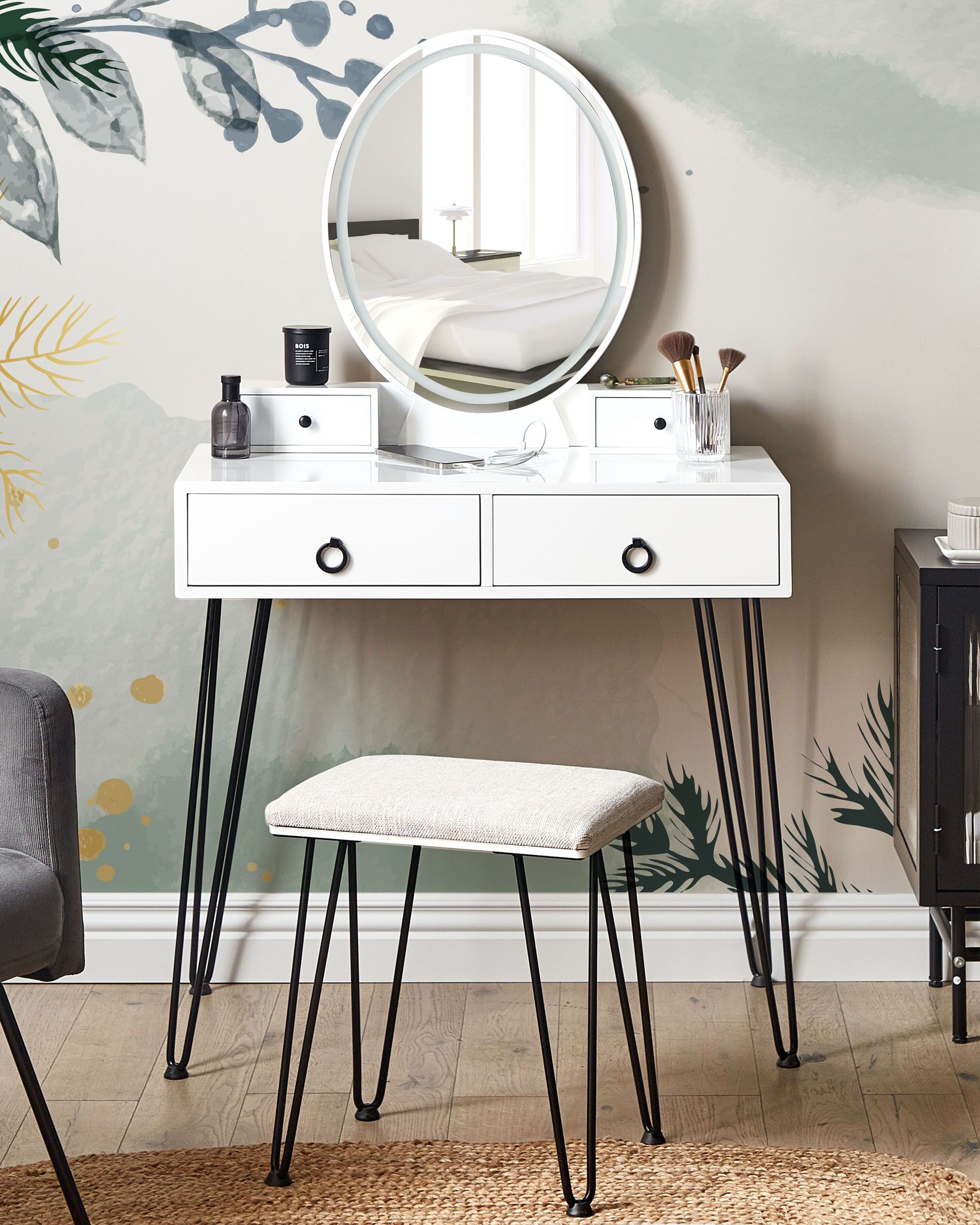 Dressing Table with Mirror and Stool SOYE LED White