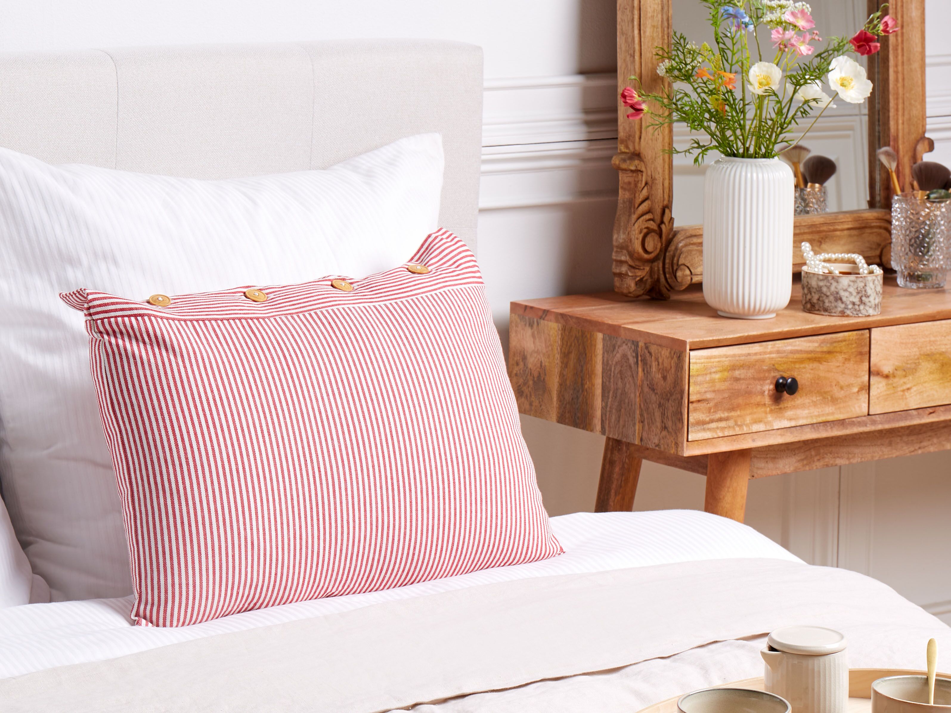 Throw Cushion AALITA Cotton 40 x 60 cm Red Striped