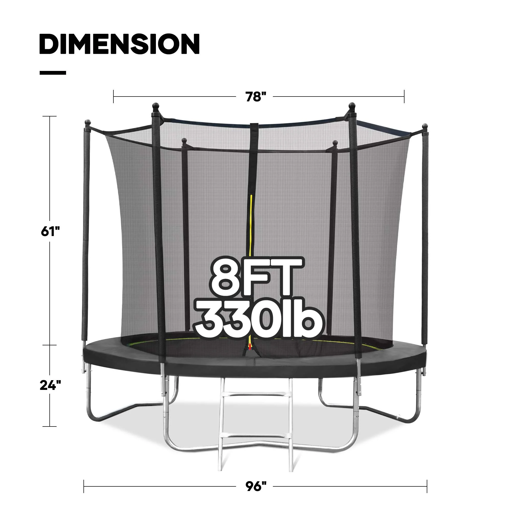 Maxkare 8FT Trampoline with Enclosure & Ladder for Adults & Kids Indoor Outdoor Play, 264 LBS Capacity - Image 9