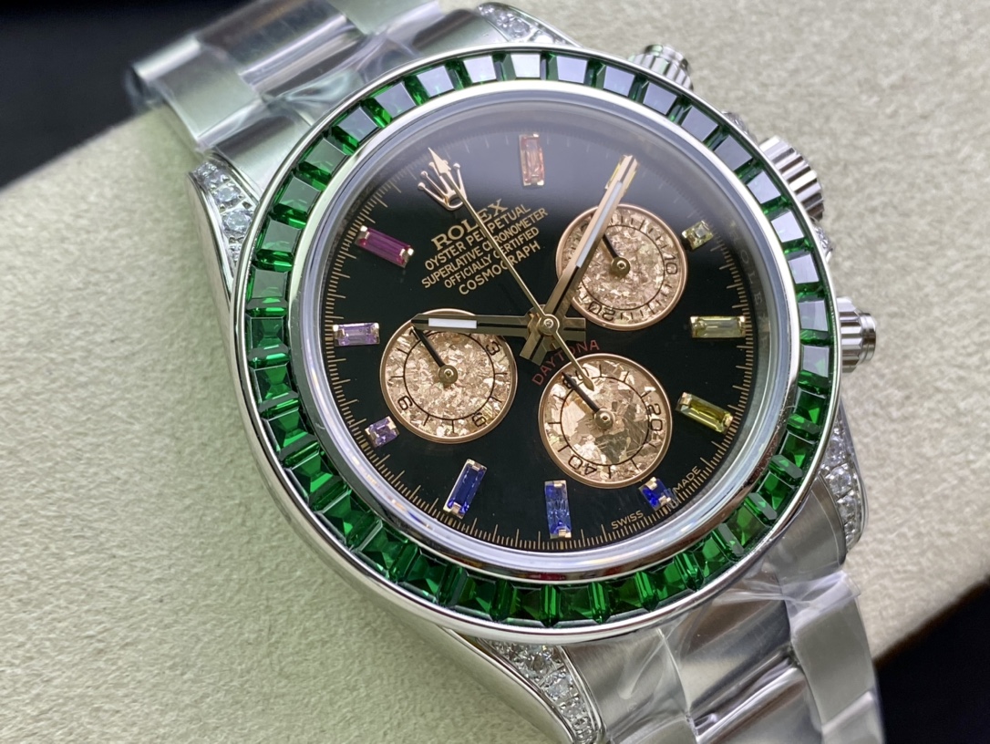 Rolex Daytona-Modified green diamond-white gold color(1:1 replica) - Top club