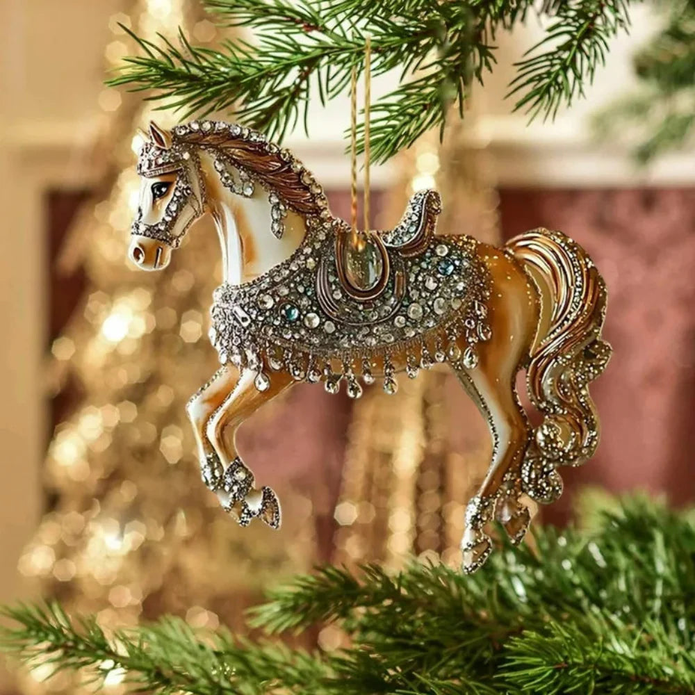 Vintage Acryl Paardenornament voor Feestelijke Decoratie – Klassiek Paard in Springende Houding