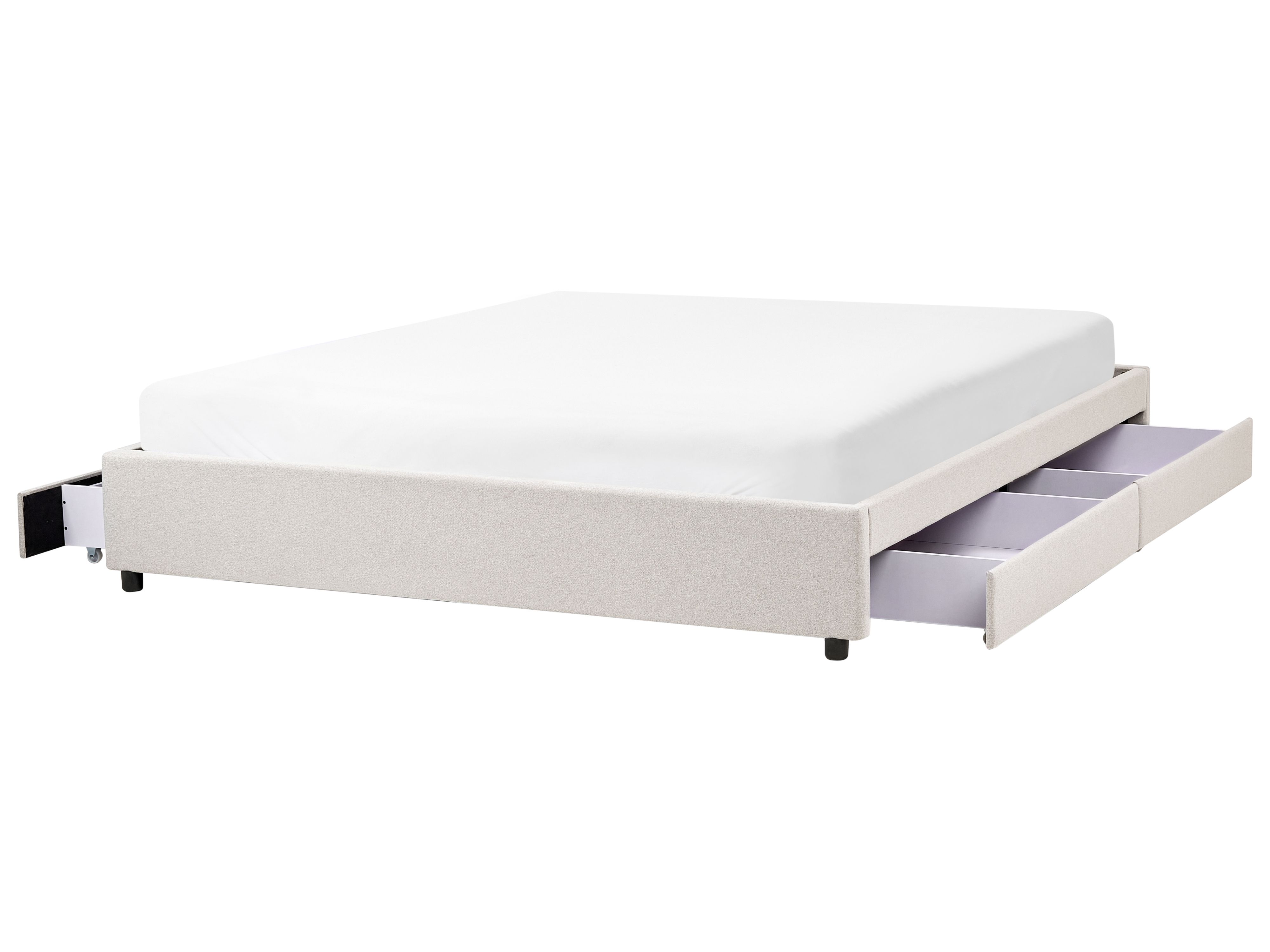 Bed with Storage Drawers without Headboard Fabric PRADES 180 x 200 cm (EU Super King) Light Beige