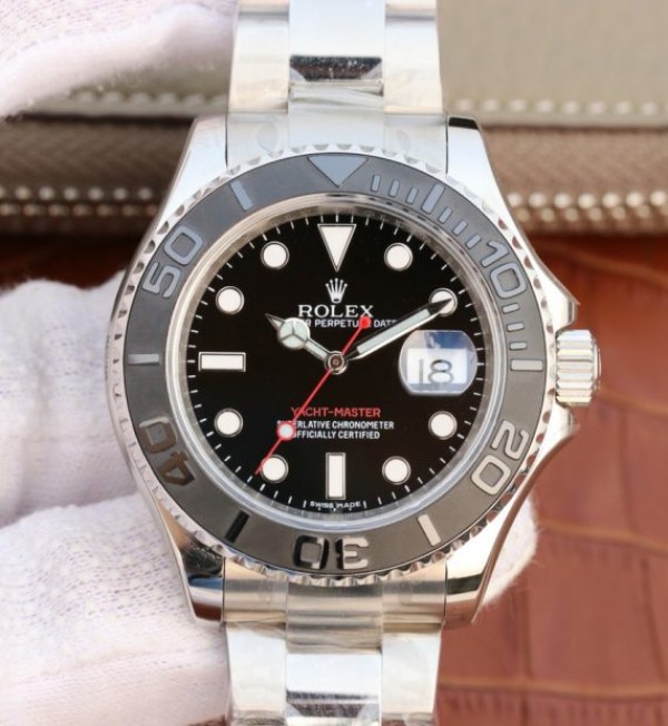 Replica Rolex Yacht-Master 116622 EW Black Dial SS Bracelet A3135 - Elite Watch Atelier
