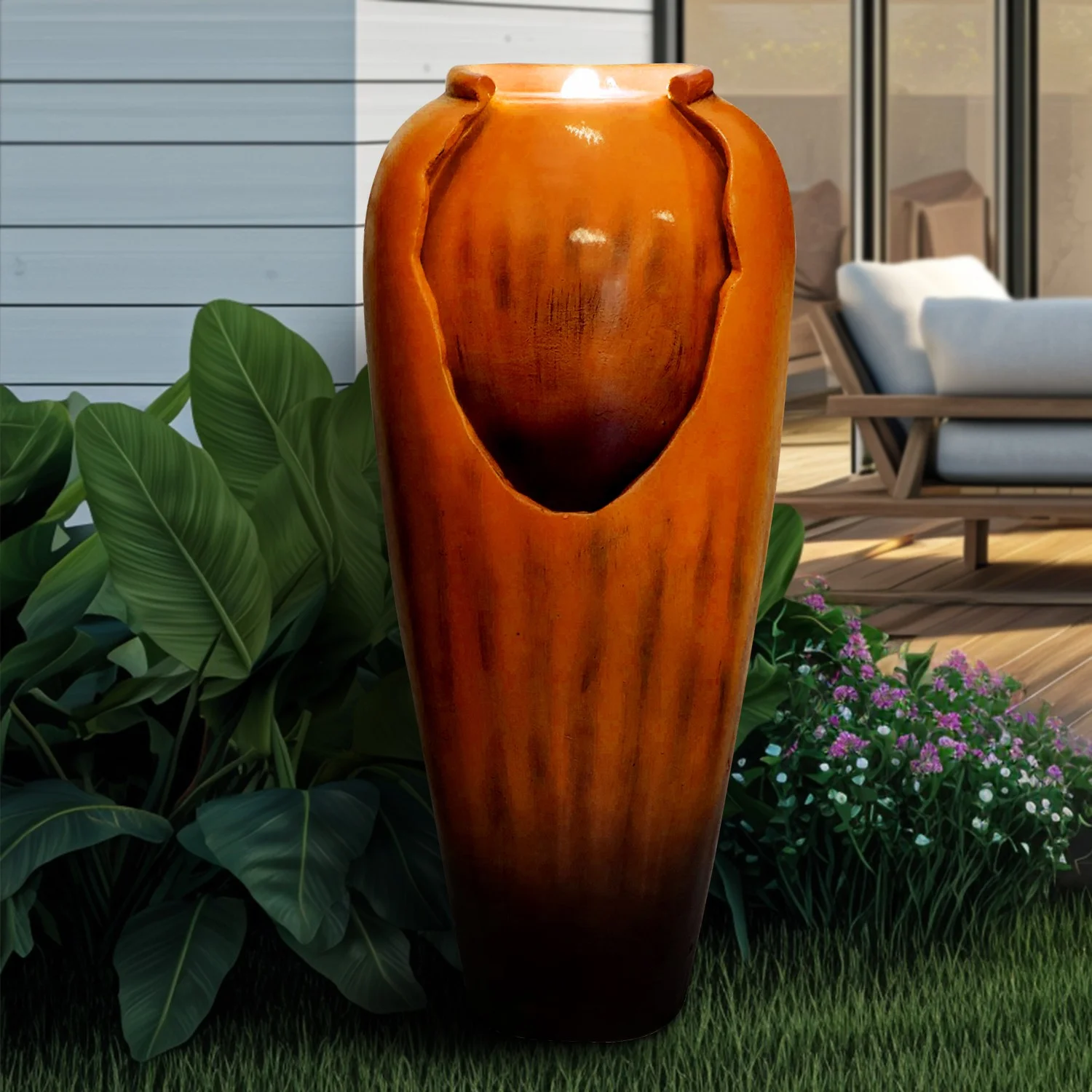 30.7in High Floor Contemporary Vase Water Fountain with LED Lights for Home and Garden Decor