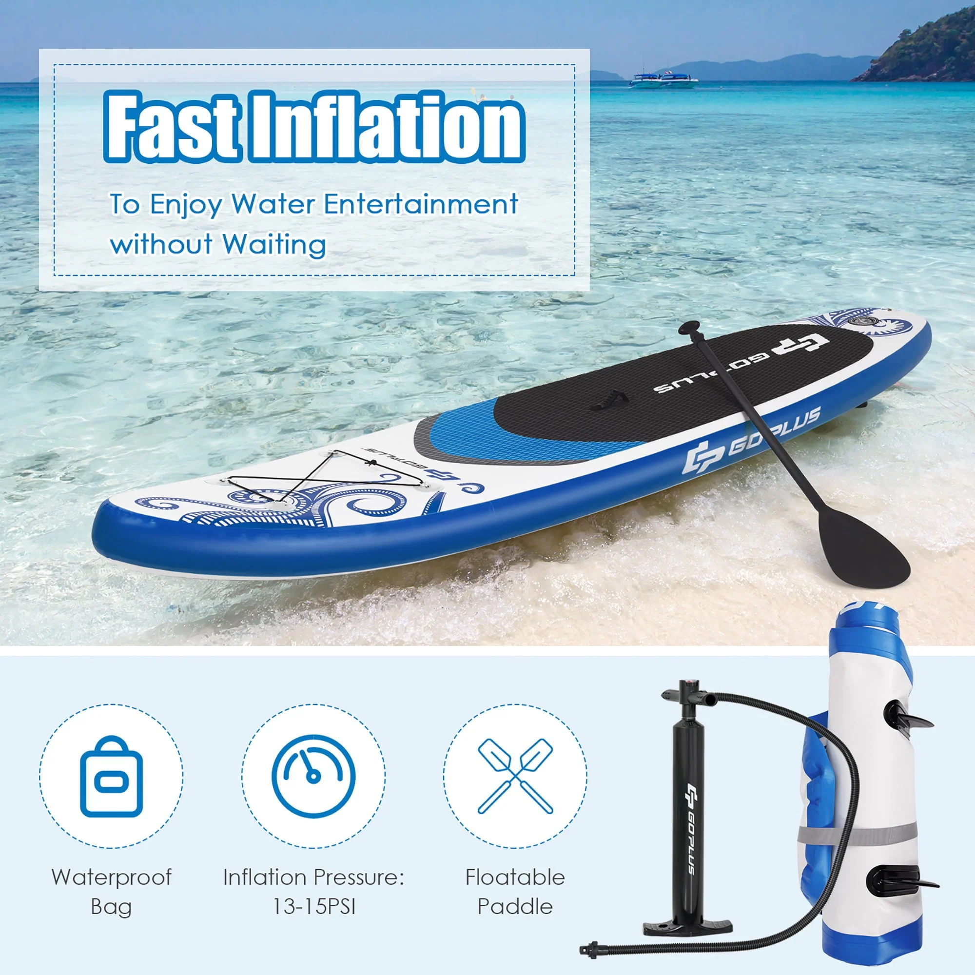 Goplus 10.5’ Inflatable Stand Up Paddle Board 6" Thick SUP W/Carrying Bag Aluminum Paddle - Image 6