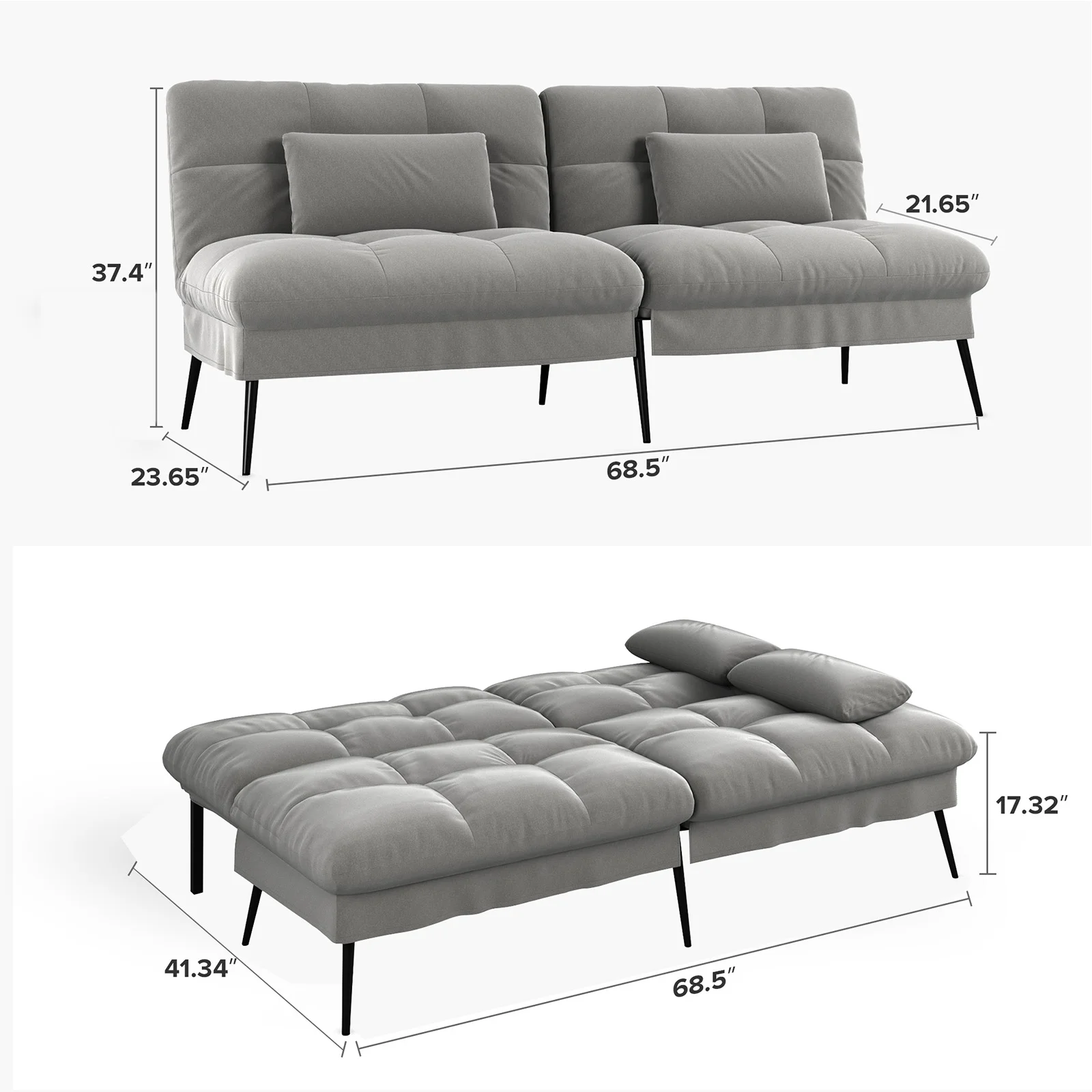 COMHOMA Cloud Comfort Convertible Futon Sofa Bed, Gray - Image 9
