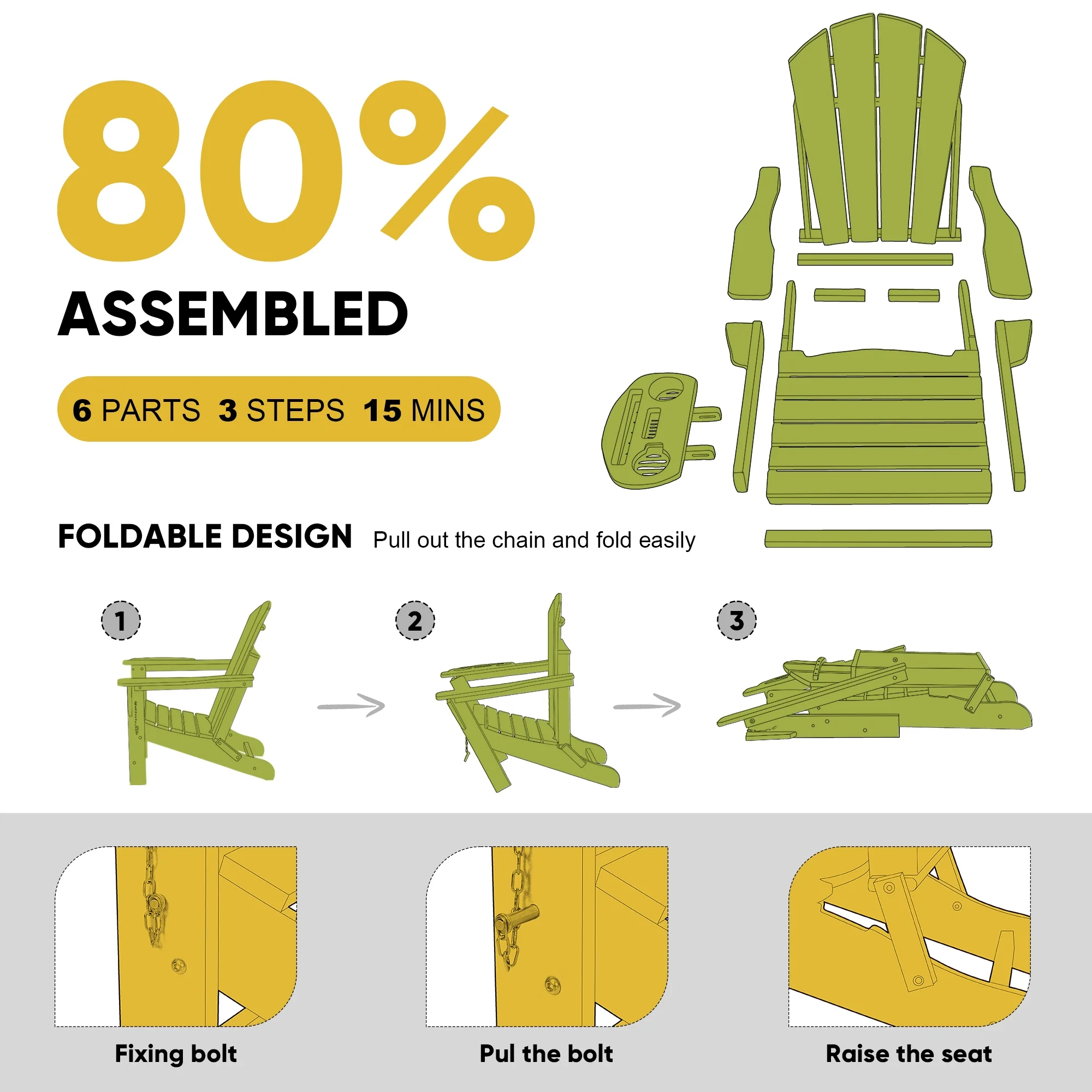 FOOWIN HDPE Plastic Adirondack Chairs Set of 4, Black - Image 99