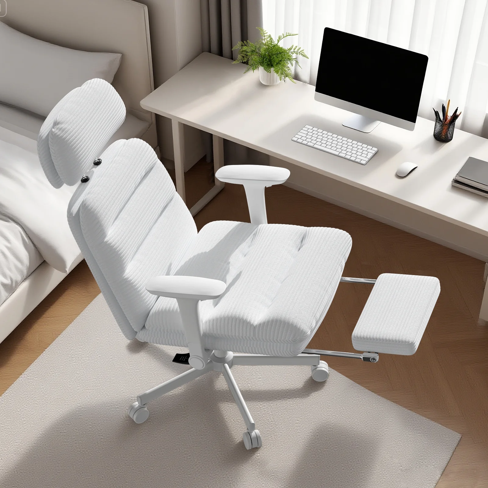 HomeZeer Ergonomic Cross-Legged Office Chair with Footrest & Headrest, Heavy Duty Executive Desk Chair with Flip-up Armrests, Corduroy Fabric Computer Criss Cross Chair for Home Office, Black - Image 28