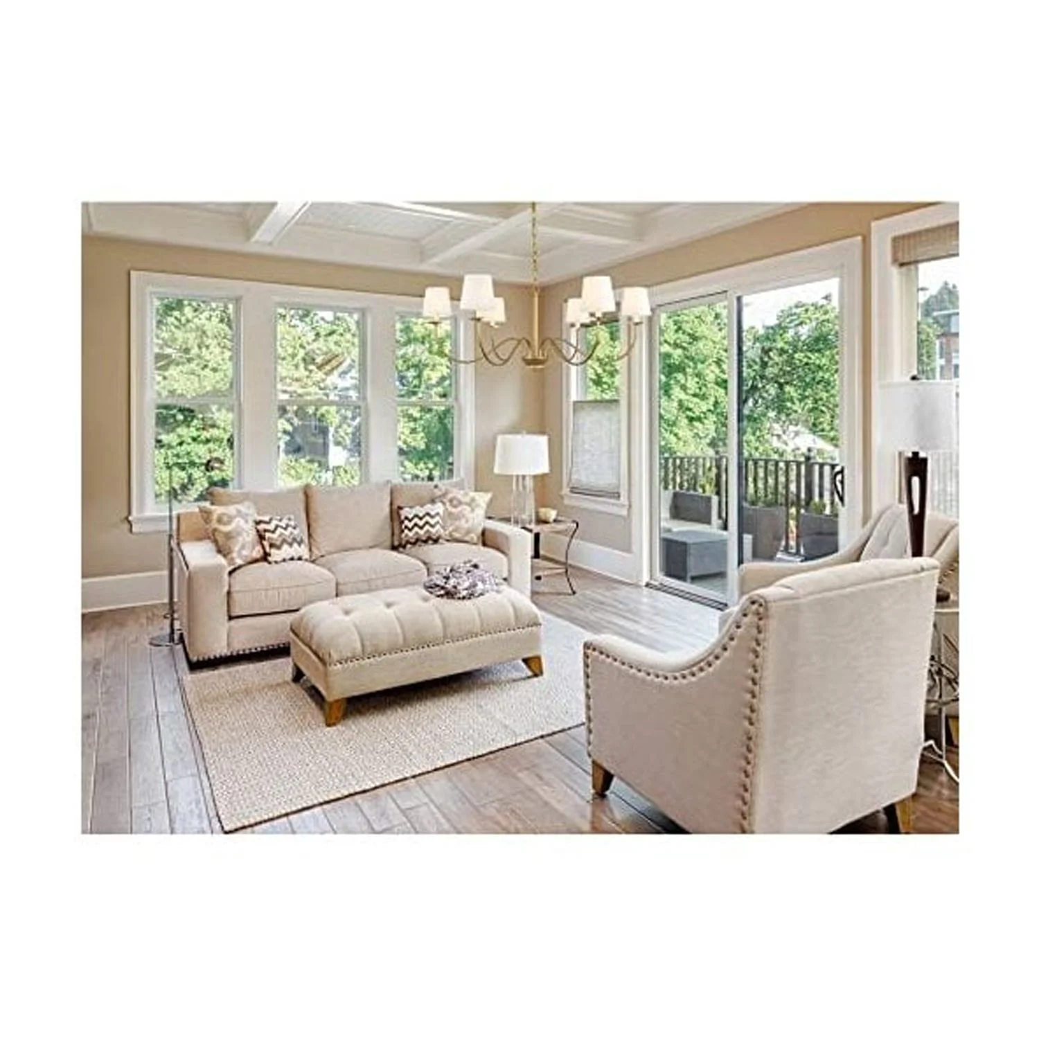 Eclipse 6 light Brass and White shade chandelier