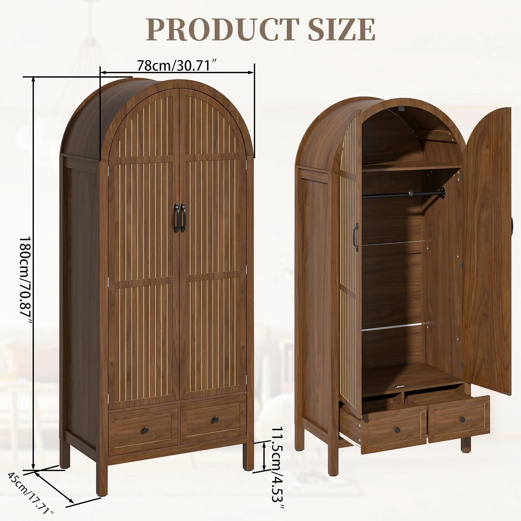 Armoire Wardrobe Closet, Bedroom Armoire with Drawers, Wood Wardrobe Storage Cabinets - Image 10
