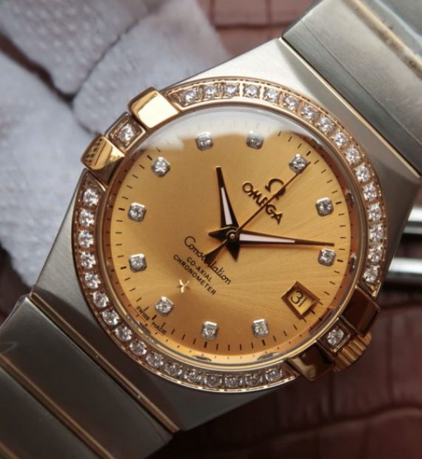 Replica Omega V6 Constellation 123.20.35 Diamonds Bezel YG Dial - Top club