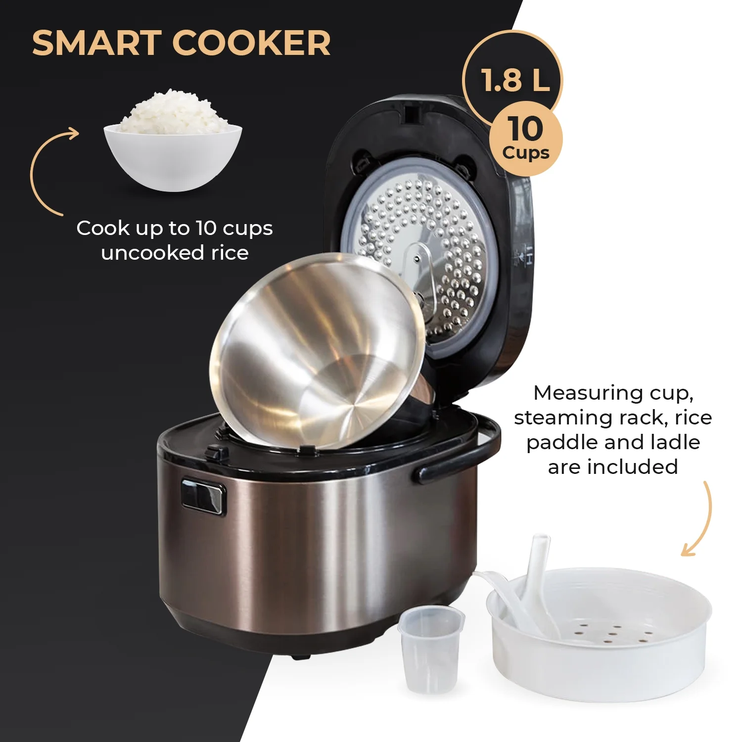 Buffalo White IH SMART COOKER, Rice Cooker and Warmer, 1 L, 5 cups of rice, Non-Coating inner pot, Efficient, Multiple function, Induction Heating (5 cups) - Image 9