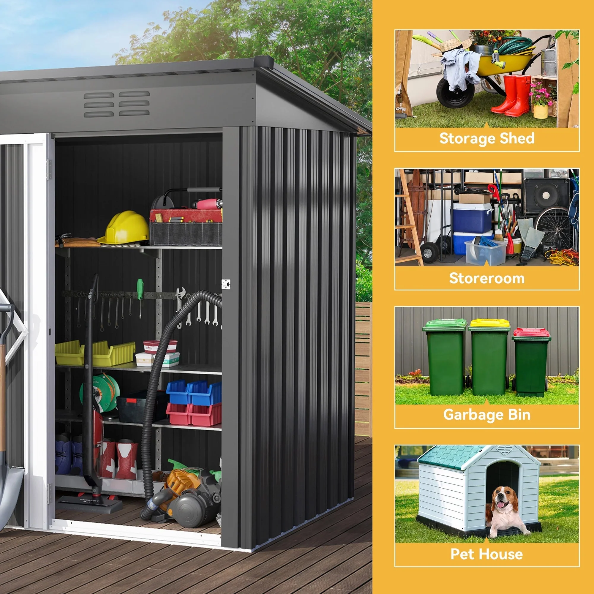 UFORIC Outdoor Storage Shed, 5 x 3 ft, Dark Gray - Image 6 UFORIC Outdoor Storage Shed, 5 x 3 ft, Dark Gray - Image 6